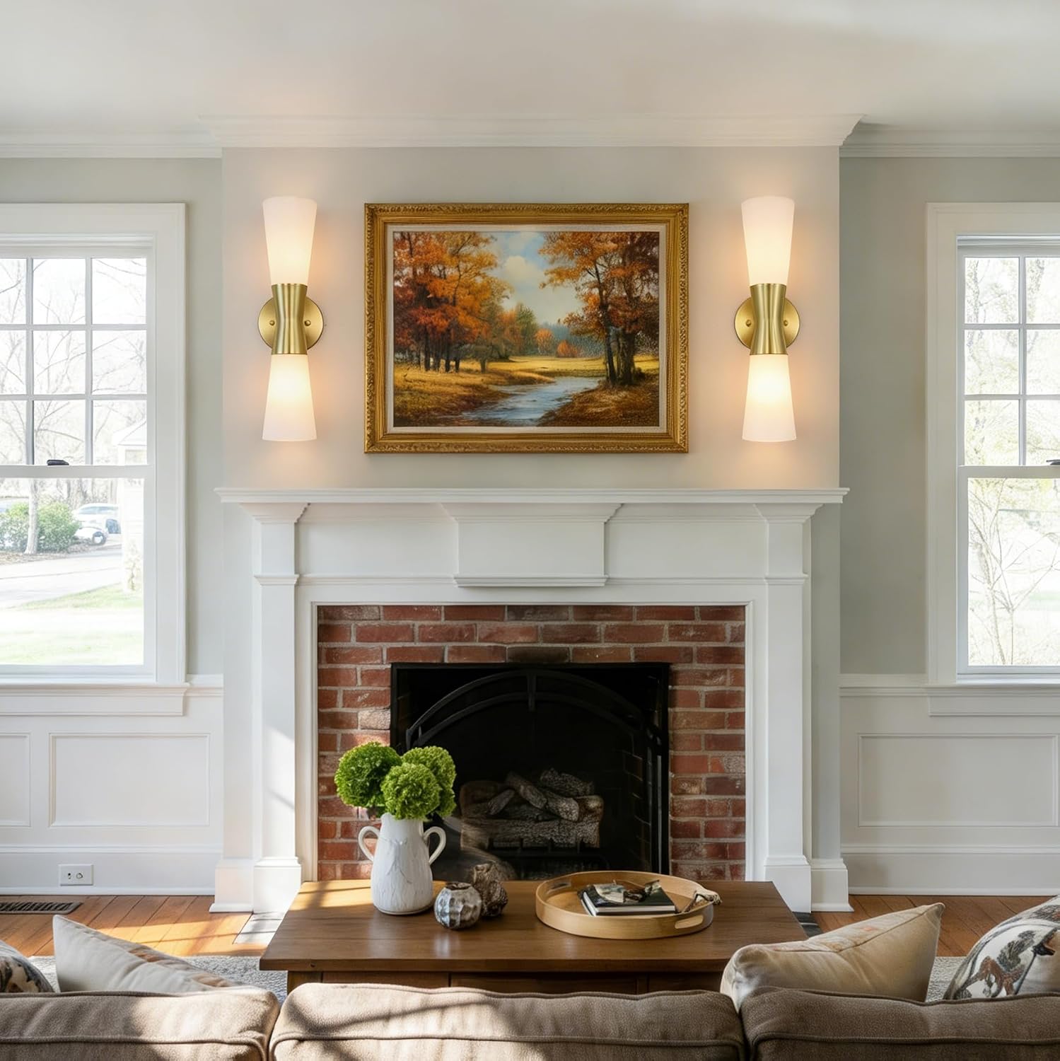 Wall Sconces Set of 2 for Bathroom, Modern Indoor Vanity Light Fixtures 17', Up Down Lighting, Wall Mount Lamp for Living Room Bedroom Hallway Stairway Fireplace Mirror E26 Base 2PC White&Gold