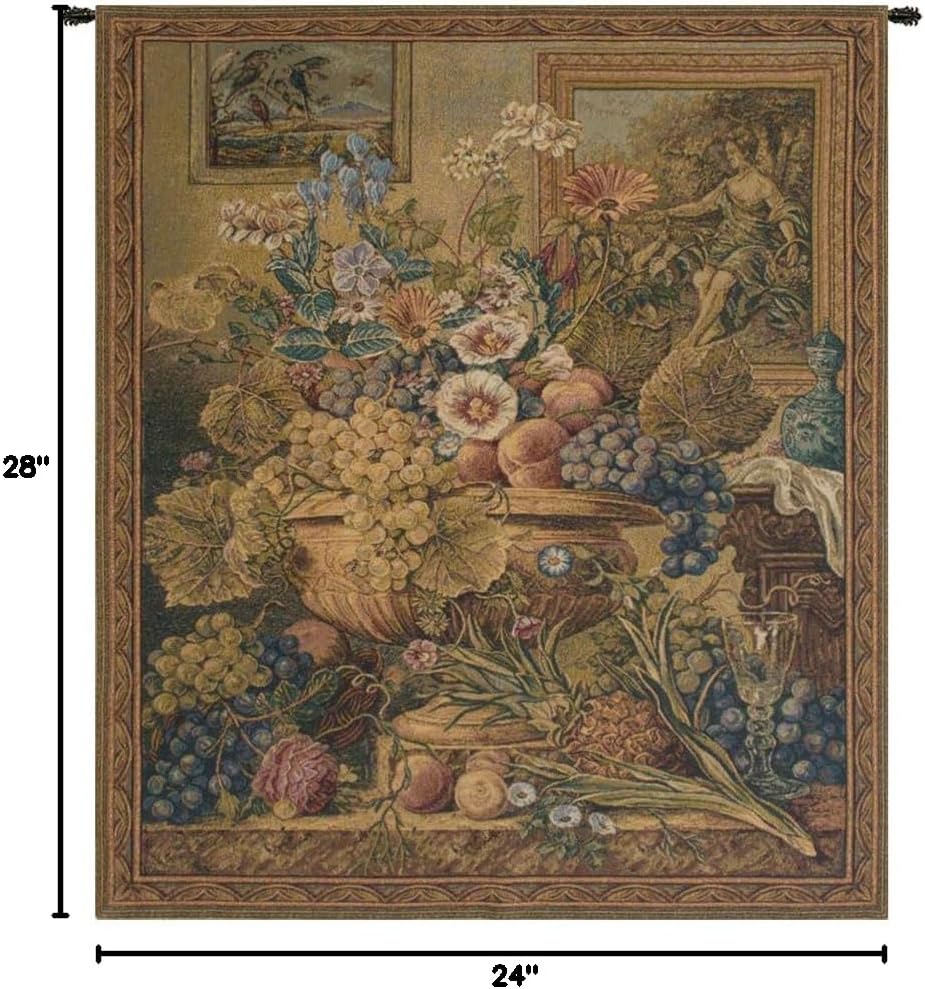 Charlotte Home Furnishings Italian Tapestry Wall Hanging 28x 24 in Bouquet Et Cadres Wall Art Floral Tapestry for Bedroom Aesthetic Living Room and Home Decor European Soft Cotton Jacquard Woven