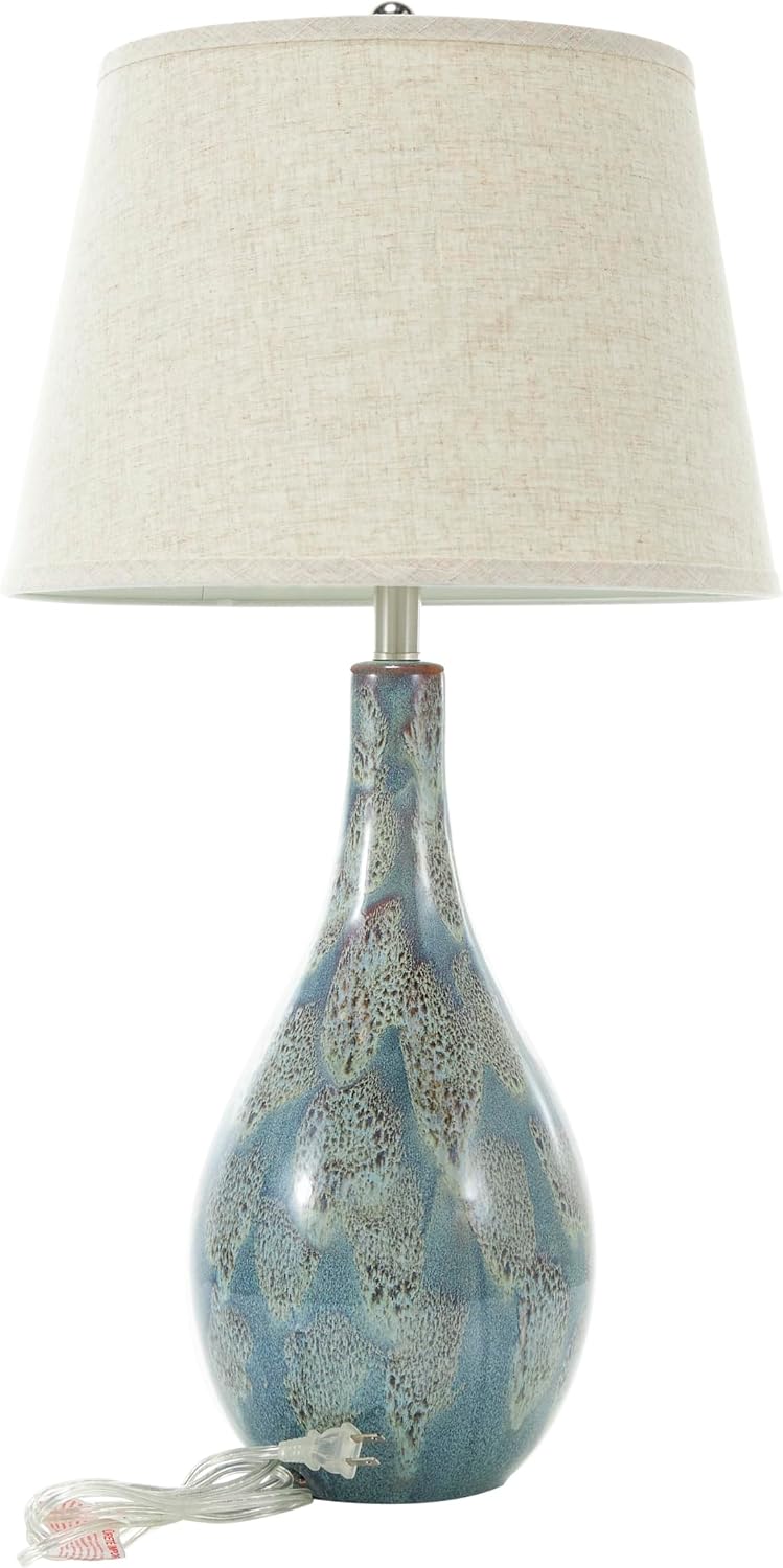 Deco 79 Ceramic Room Table Lamp Abstract Textured Accent Lamp with Drum Shade, set of 2 Lamp 8' x 8' x 32', Teal