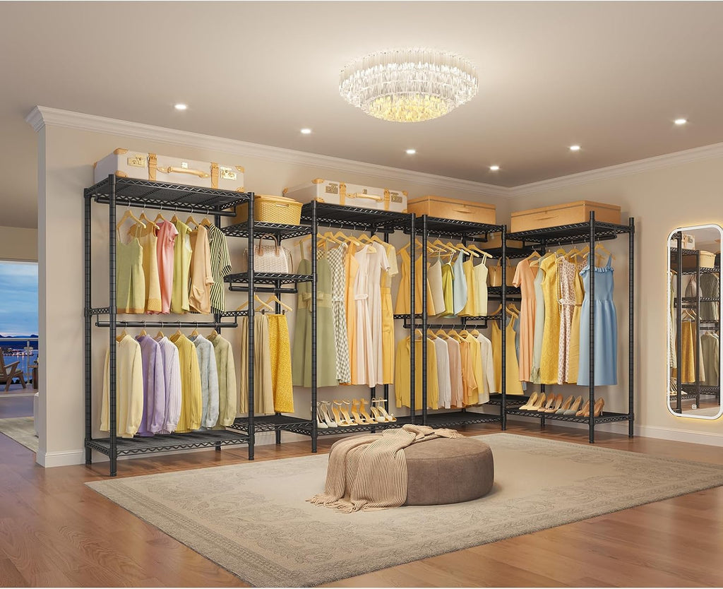 VIPEK L6 Heavy Duty Clothes Rack L Shape Clothing Rack 5-Tier Wire Garment Rack Freestanding Closet with 7 Adjustable Shelves & 4 Hanging Rods, 42.1' L x 42.1' W x 76.4' H, Max Load 850LBS, Black