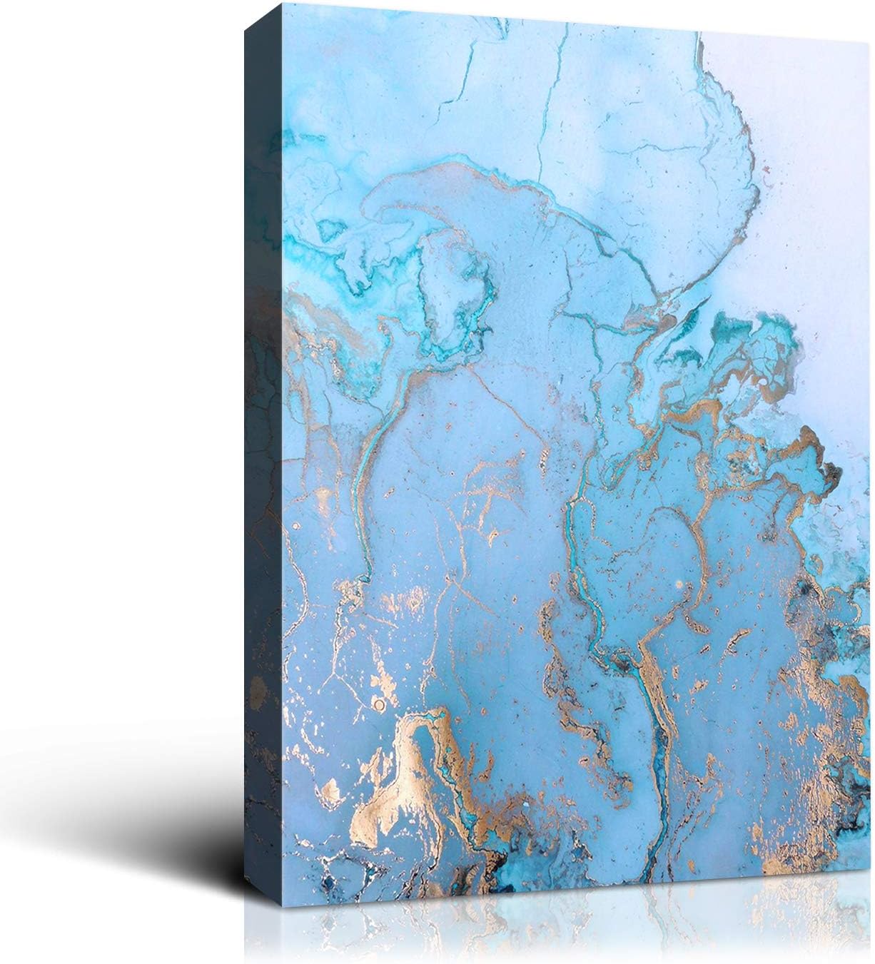 Denzoer Blue Ocean and Texture Abstract Wall Art Modern Canvas Prints with Solid Wood Frame Wall Pictures for Home Decoration, Ready to Hang - 36x46 inches