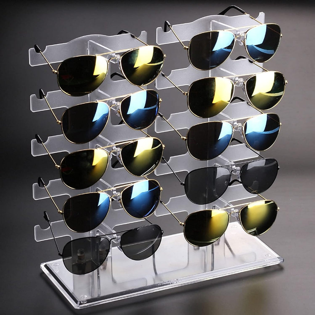 Eyeglass Displays Two Row Eyeglasses Sunglasses Storage Display Stand Holder Organizer Case Show Rack Acrylic Eyewear Display Stand for 10 Glasses, Water Clear Display Risers