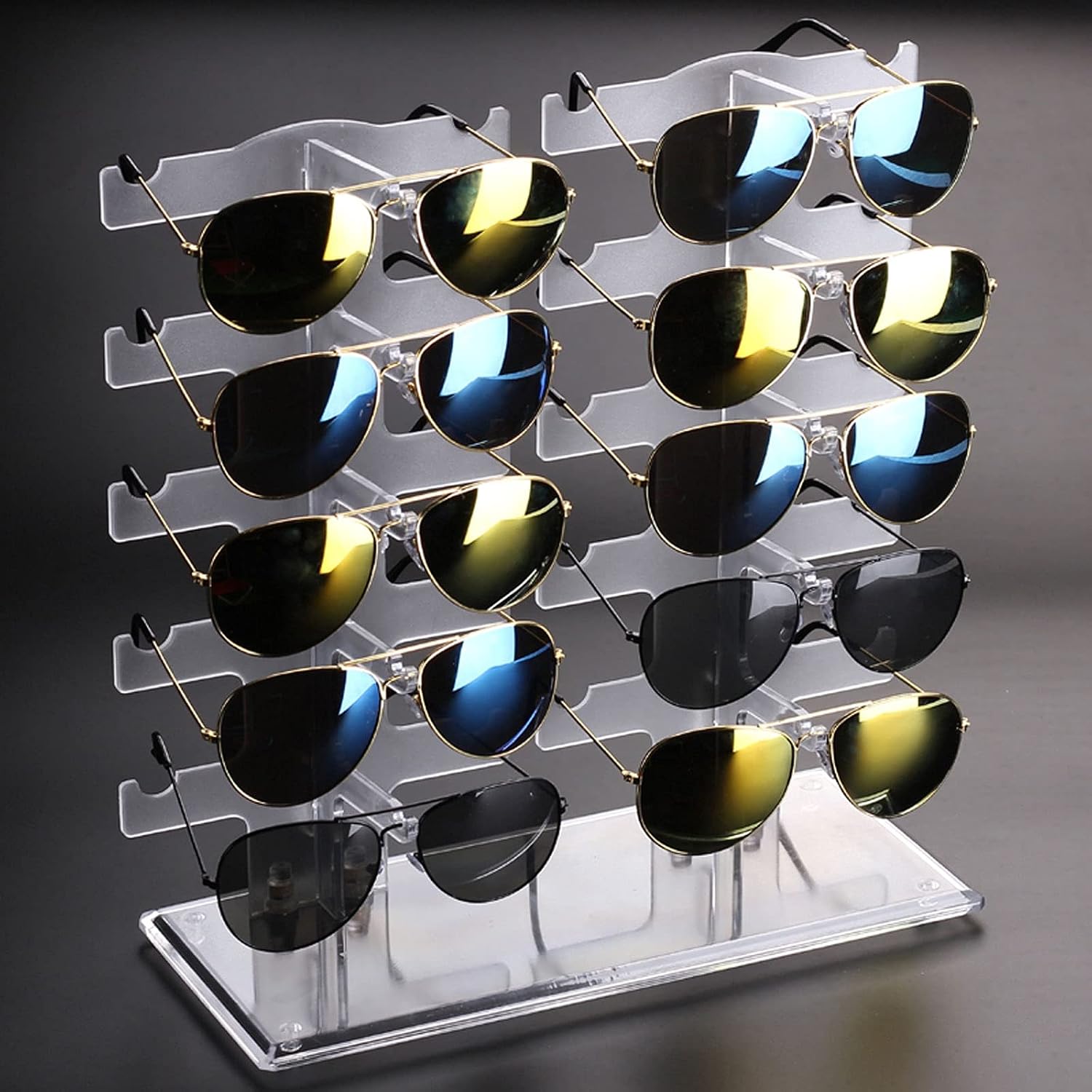 Eyeglass Displays Two Row Eyeglasses Sunglasses Storage Display Stand Holder Organizer Case Show Rack Acrylic Eyewear Display Stand for 10 Glasses, Water Clear Display Risers