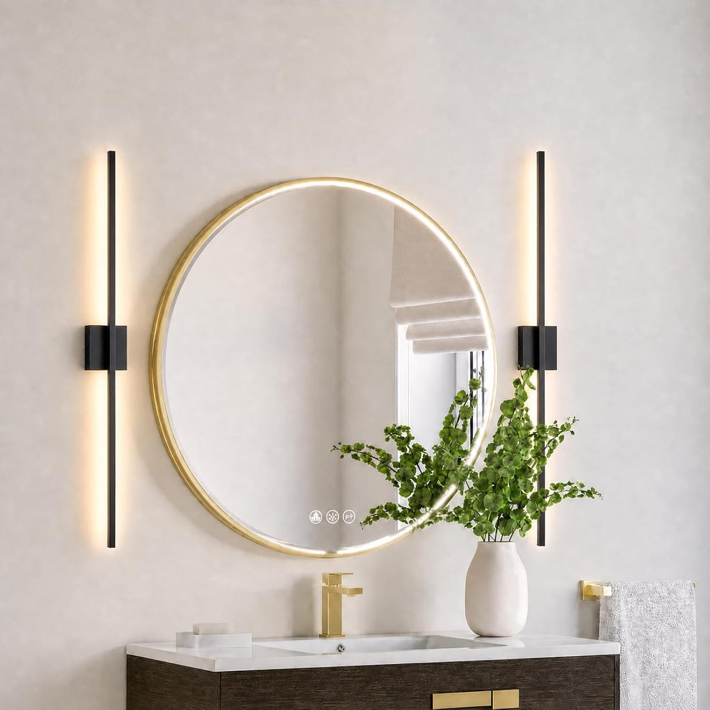Wall Sconces Set of Two, 40 Inch Dimmable LED Wall Sconce Modern Black Sconces Set of 2 for Bathroom, Living Room, Bedroom, Hardwired 3000K (2 Pack)