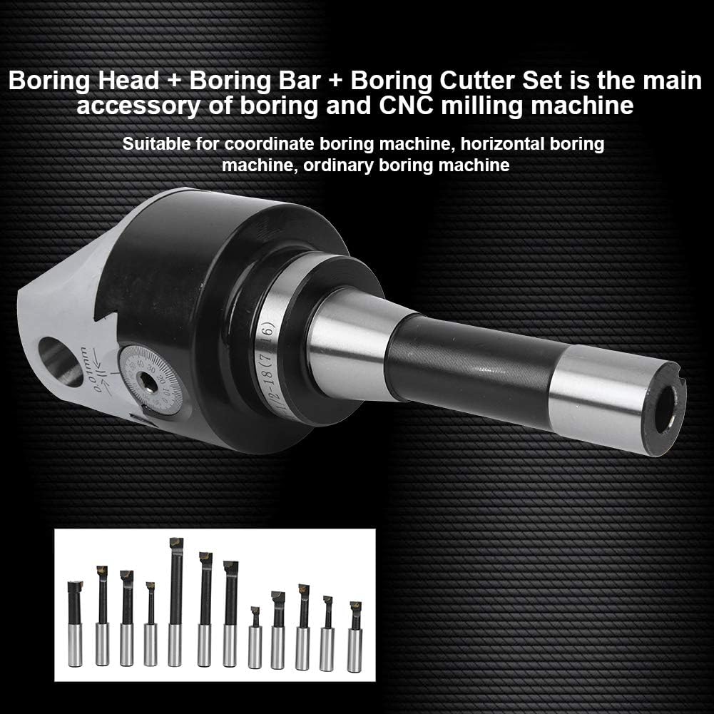 Boring Head Set, Imperial F1-3/4 Boring Head, R8-1-1/2-18 Boring Bar, with 12pcs 3/4in Boring Cutter Kit, with Storage Case