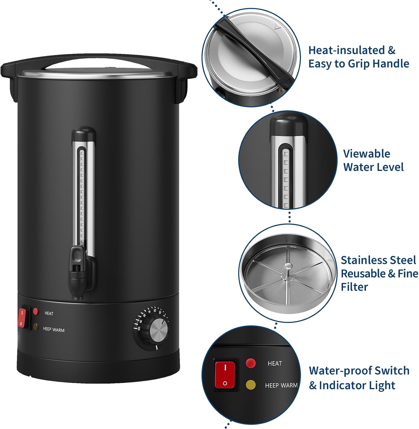 Takywep 12l/80 Cup Commercial Coffee Urn, 3.2 Gallon Double-Wall Large Capacity Coffee Maker, Stainless Steel Hot Beverage Dispenser for Catering, Buffet, Wedding, and Events