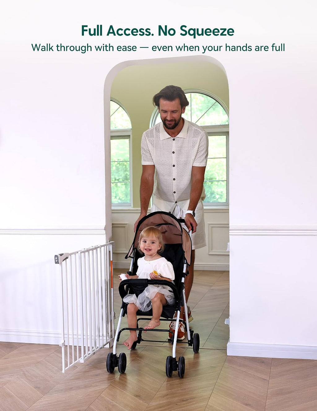 Babelio Baby Gate for Stairs, Kitchen & Doorways, No Bottom Bar| Easy Installation| One-Handed Operation| Auto-Close| Hardware Mount (Drill Needed) Safety Dog Gate (White - 2 Pcs, 26-43' W, 28' H)
