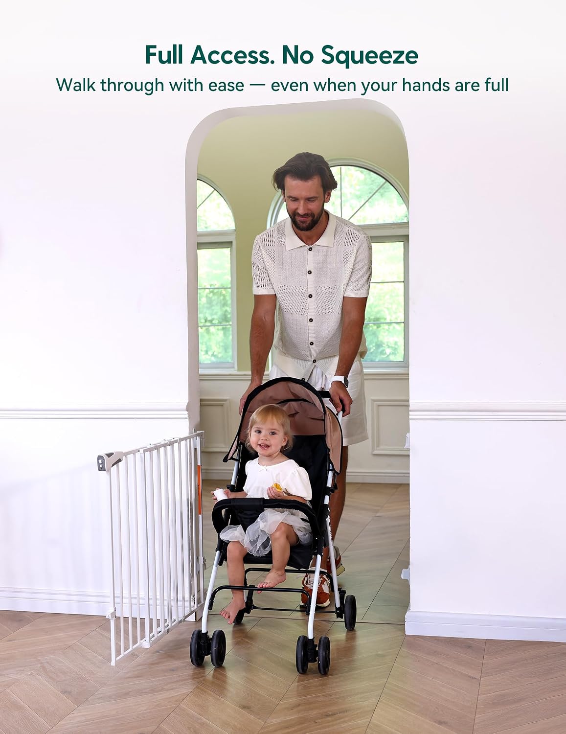 Babelio Baby Gate for Stairs, Kitchen & Doorways, No Bottom Bar| Easy Installation| One-Handed Operation| Auto-Close| Hardware Mount (Drill Needed) Safety Dog Gate (White - 2 Pcs, 26-43' W, 28' H)