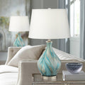 360 Lighting Cirrus 22' High Vase Small Modern Coastal Accent Table Lamps Set of 2 Blue Gray Handcrafted Art Glass White Shade Living Room Bedroom Bedside Nightstand House (Colors May Vary)