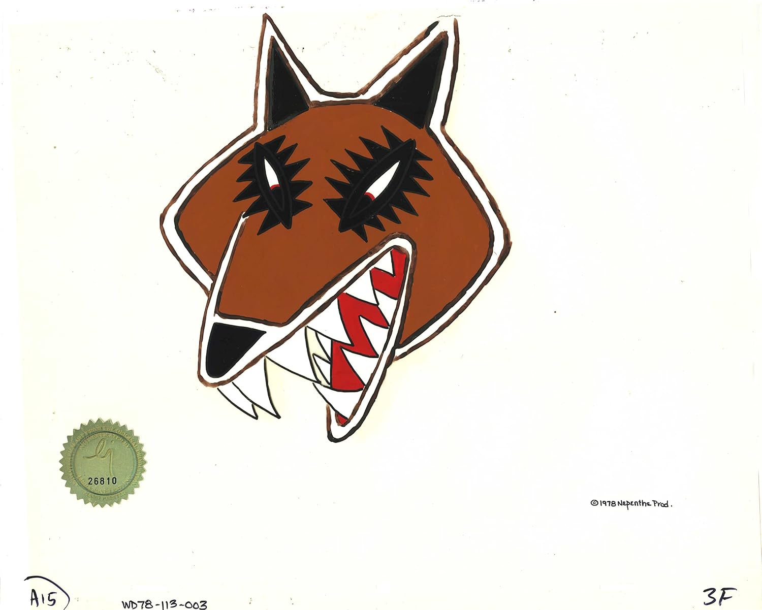 Watership Down Opening Fable El-ahrairah 1978 Production Animation Cel with LJE Seal and COA 113-003 of an animal