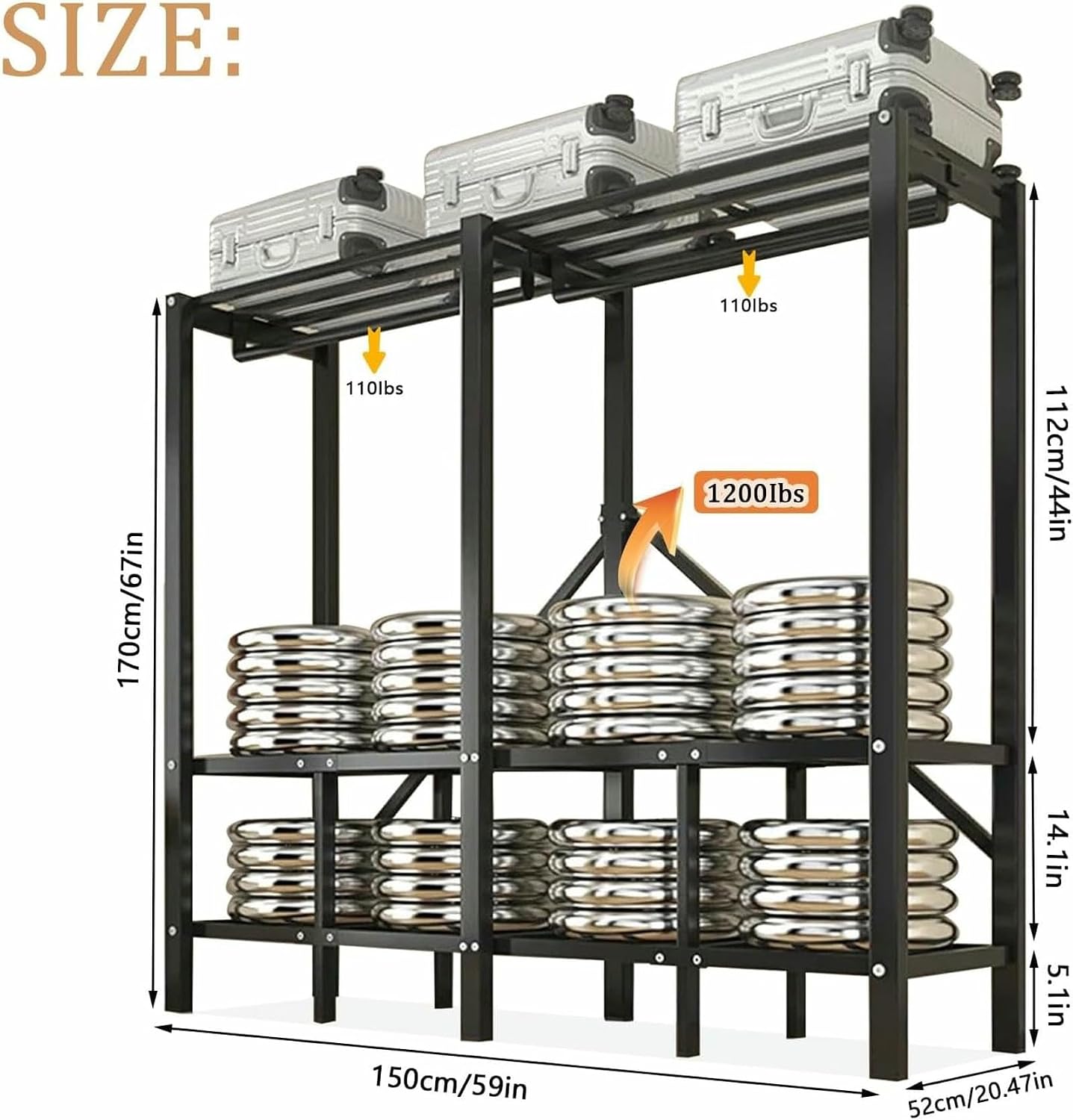 Metal Wardrobe Rack - Heavy Duty Foldable Wardrobe Closet with Cover 1200lbs Garment Rack for Hanging Clothes Covered Clothing Coat Storage Organizer