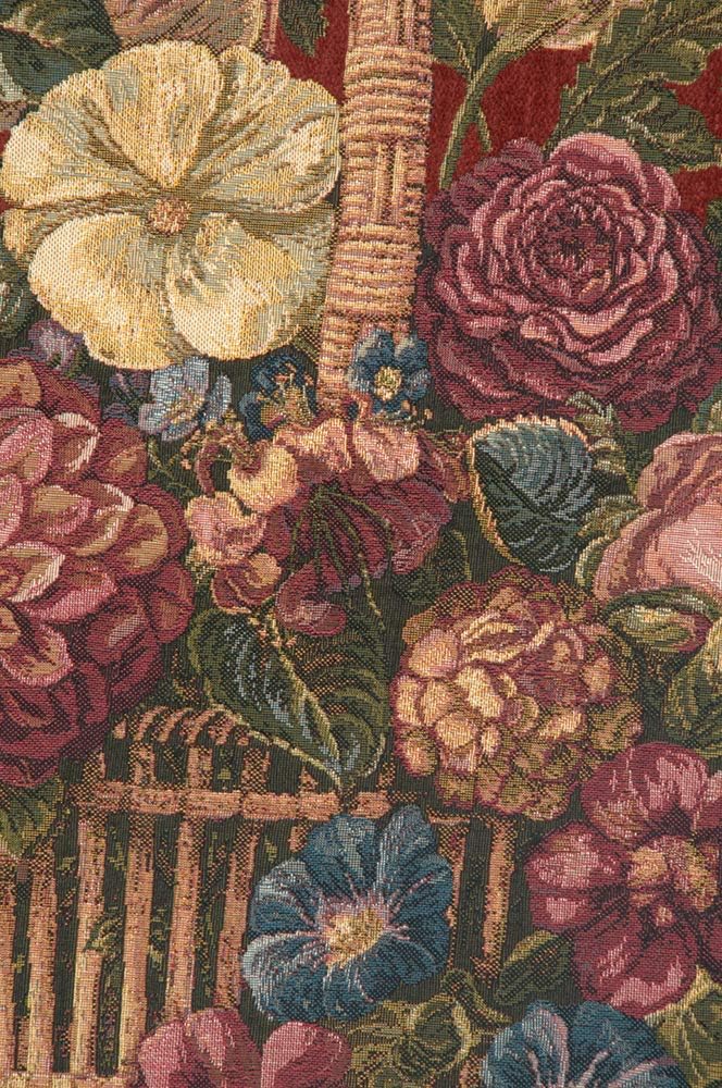 Charlotte Home Furnishings Italian Tapestry Wall Hanging 26x 45 in Flower Basket Burgundy Floral Tapestry for Bedroom Aesthetic and Living Room and Home Decor European Soft Cotton Jacquard Woven