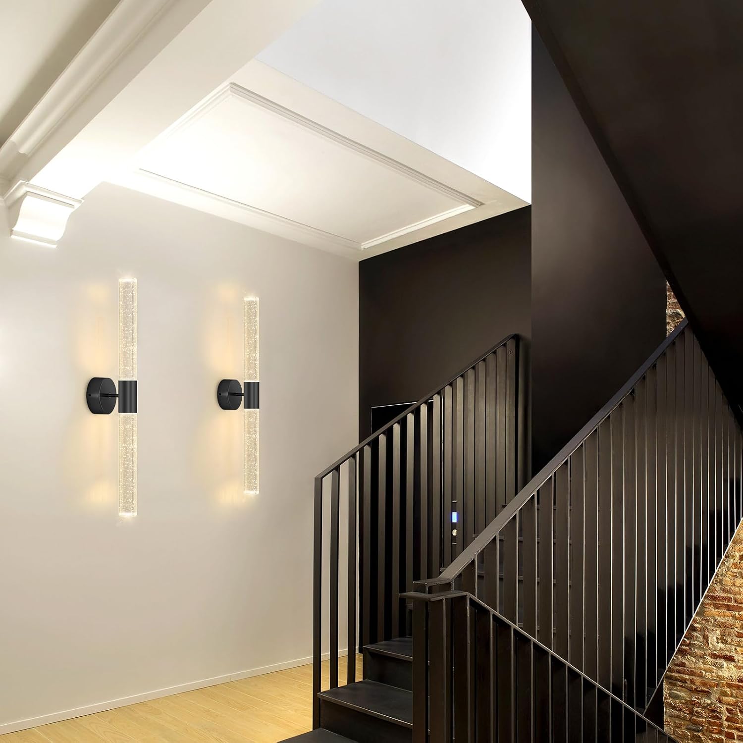 Black Wall Sconces Set of 2 LED Modern Sconces Dining Room Wall Lighting 10W 3000K LED Wall Lights Crystal Hardwired Wall Light Fixtures for Living Room Bedroom Bathroom Hallway