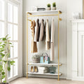 Gold Wall Clothing Racks with White Shelves, Wall Mounted Gold Clothes Rack for Hanging Rods，Heavy Duty Industrial Pipe Clothing Racks With Shelves Retail Display Garment Rack for Home