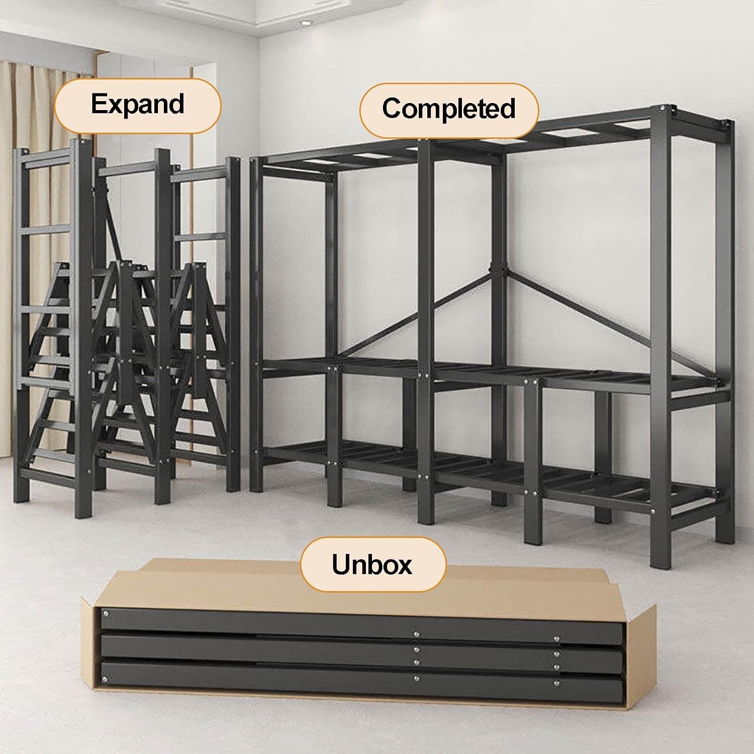 Foldable Wardrobe Closets For Hanging Clothes, Heavy Duty Garment Rack With Cover, Freestanding Covered Metal Clothes Rack, Organizer Enclosed Covered Armoires(Blue,145x50x170cm)