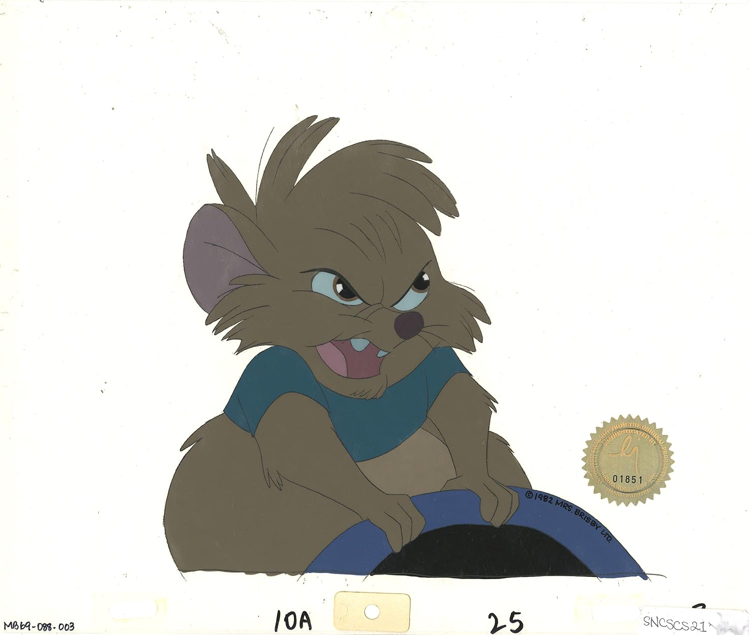Don Bluth Secret of NIMH Martin 1982 Original Production Animation Cel Used to Make the Cartoon 088-003