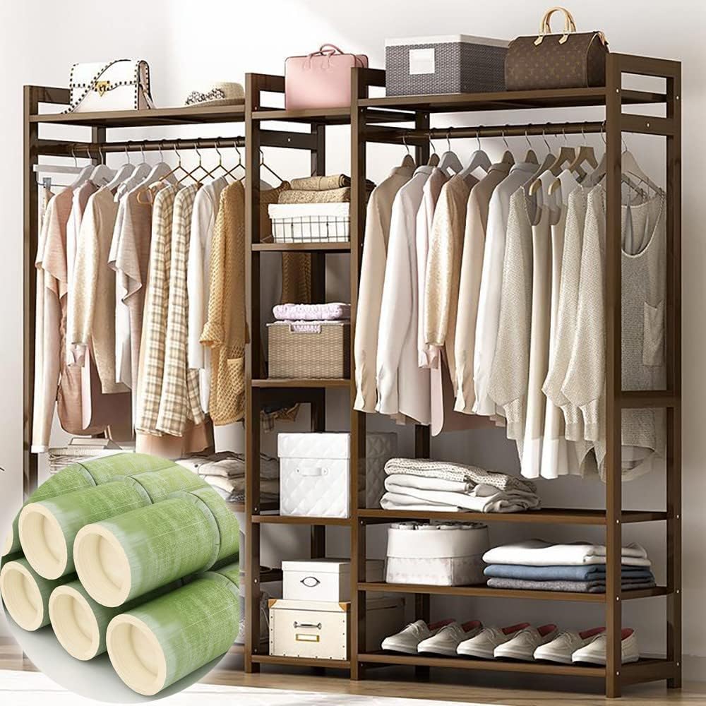 Bamboo Clothes Rack with Compartments and Storage Shelves Portable Coat Stand and Hanging Rail for Bedroom and Entryway nizing.