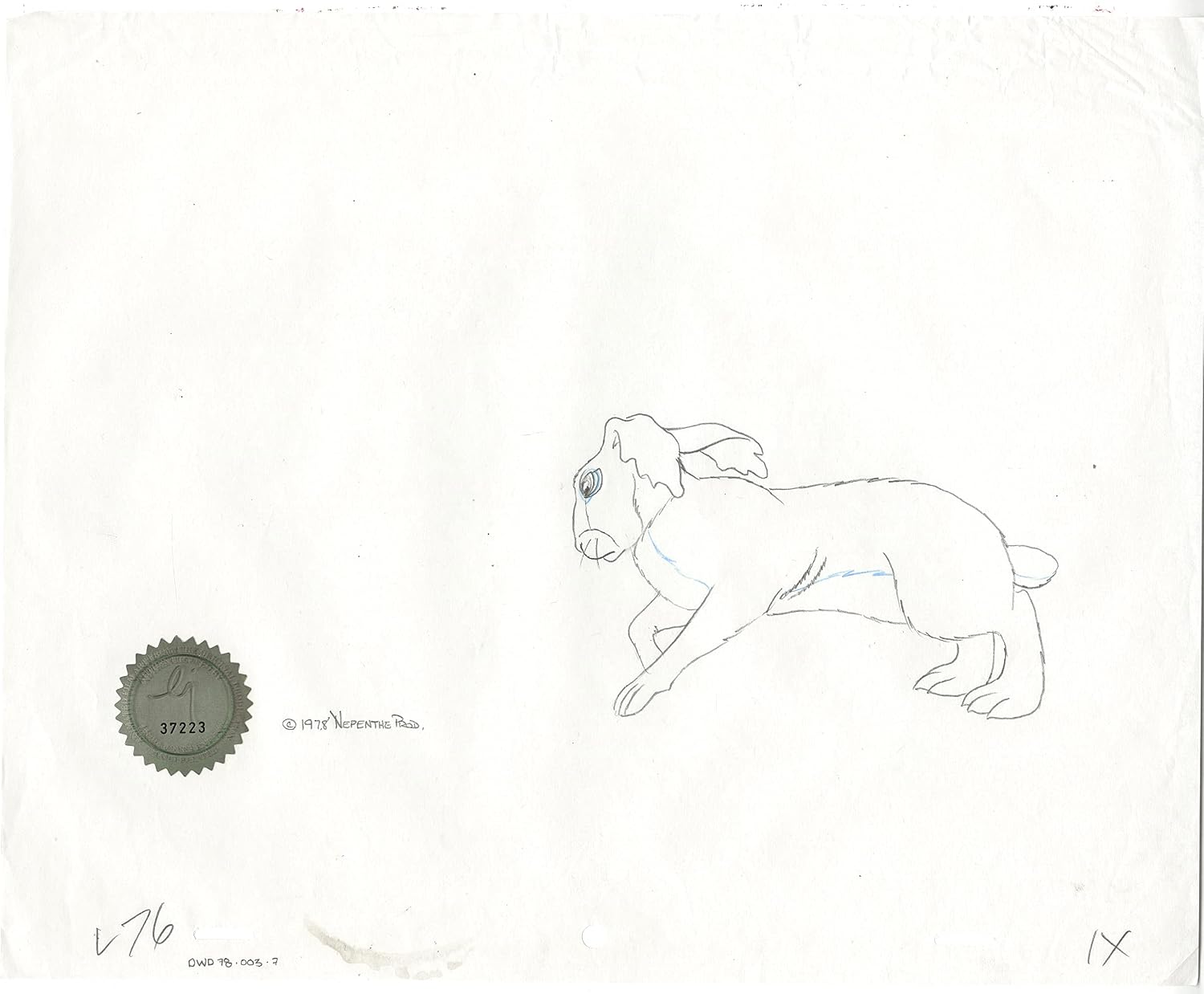 Watership Down 1978 Blackavar Production Animation Cel Drawing with Linda Jones Enterprise Certificate of Authenticity 003-7