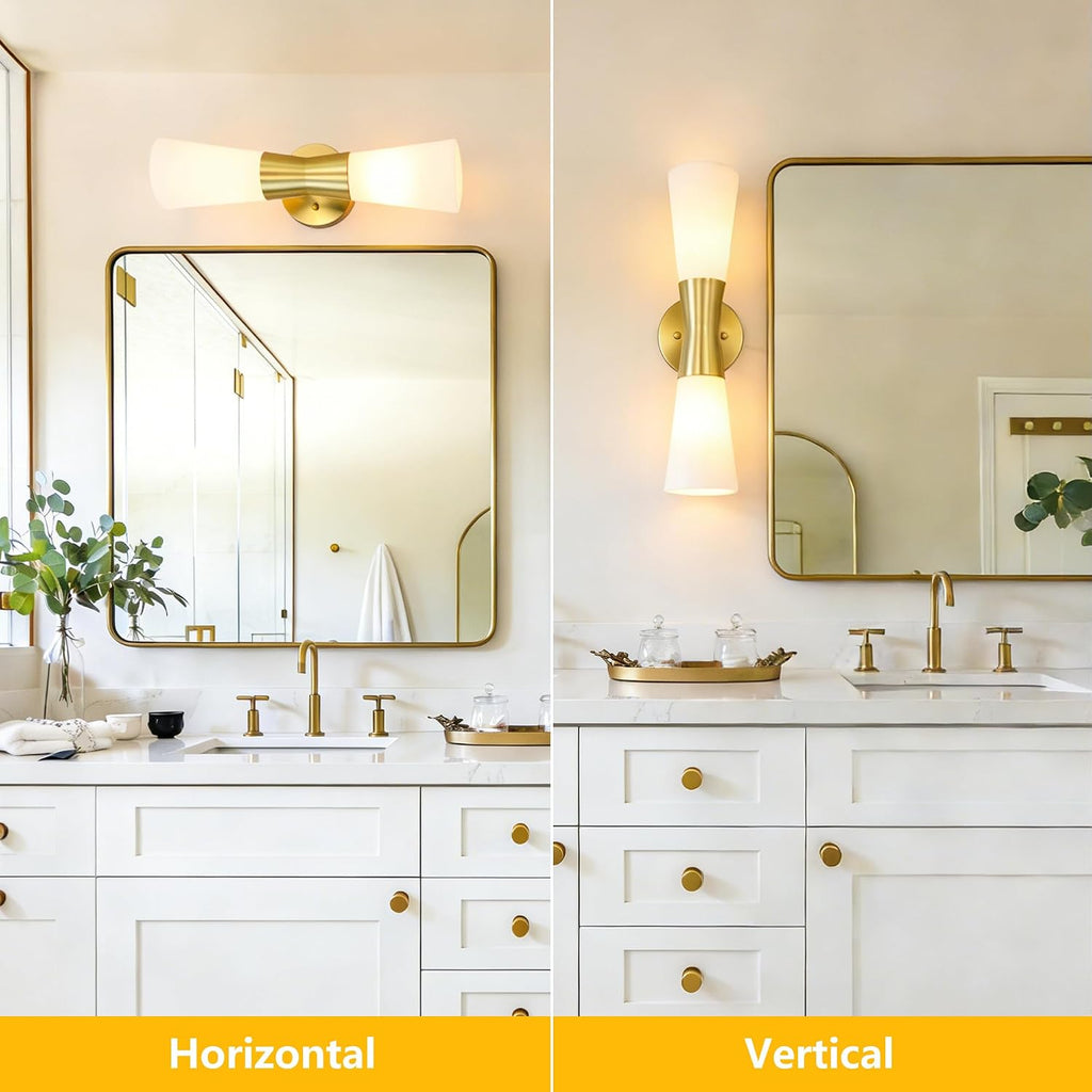 Wall Sconces Set of 2 for Bathroom, Modern Indoor Vanity Light Fixtures 17', Up Down Lighting, Wall Mount Lamp for Living Room Bedroom Hallway Stairway Fireplace Mirror E26 Base 2PC White&Gold