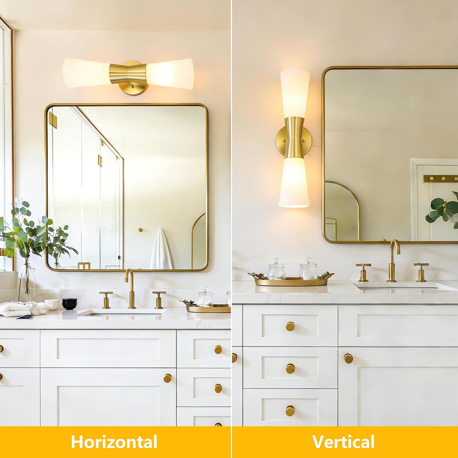 Wall Sconces Set of 2 for Bathroom, Modern Indoor Vanity Light Fixtures 17', Up Down Lighting, Wall Mount Lamp for Living Room Bedroom Hallway Stairway Fireplace Mirror E26 Base 2PC White&Gold