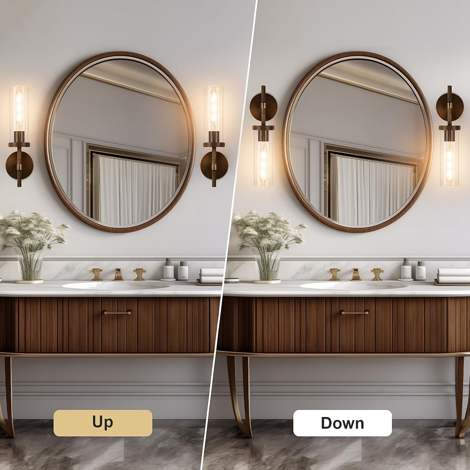 15' Knurled Brass Wall Sconce with Clear Glass Tube, Bronze Bathroom Vanity Light Fixtures, Modern Lamp Lighting for Bedroom, Living Room, Hallway, Staircase, Mirror, Kitchen