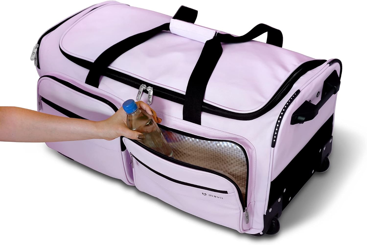 Mavii Dance Bag with Garment Rack, 28 Inch Rolling Duffel, Ideal for Competitions & Travel, Water-resistant/Wipe-clean Fabric, Lightweight Aluminum Rack, Wheeled Upright Luggage, Lavender