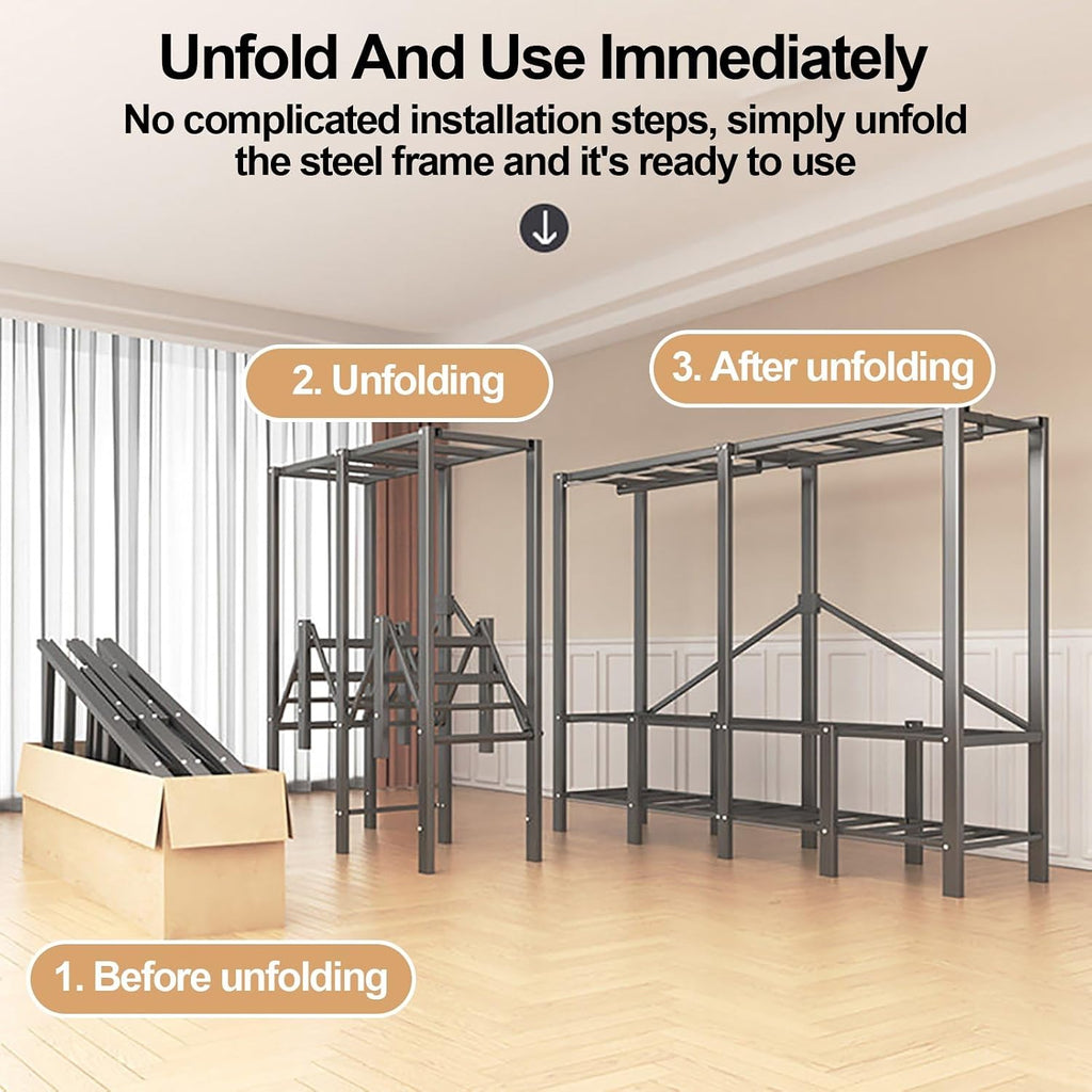 Foldable Closet Wardrobe, Heavy Duty Metal Clothing Rack, Portable Clothes Rack With Cover, Metal Closet Organizer, Armoire Storage Garment Racks For Hanging Clothes(70x170x50cm)