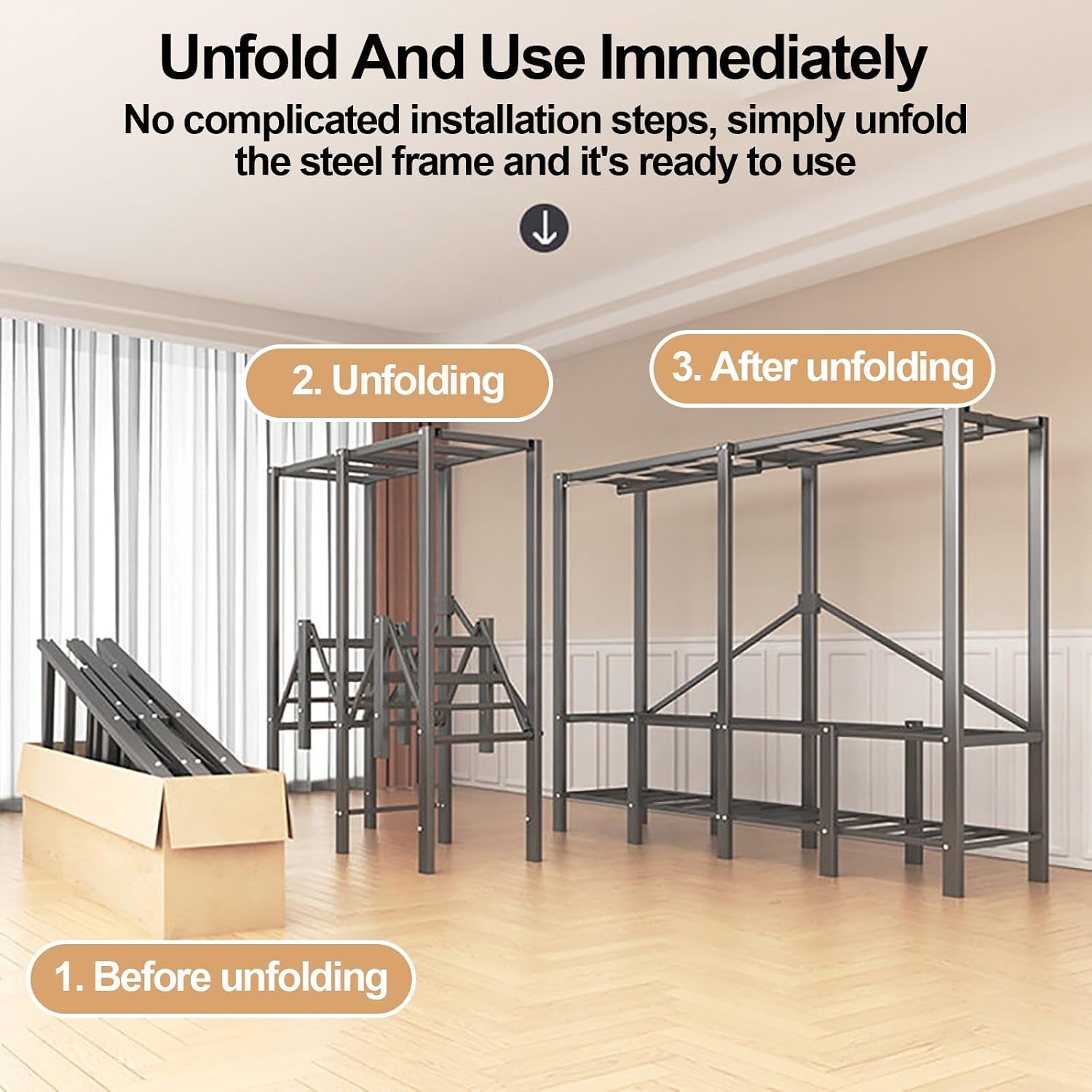 Foldable Closet Wardrobe, Heavy Duty Metal Clothing Rack, Portable Clothes Rack With Cover, Metal Closet Organizer, Armoire Storage Garment Racks For Hanging Clothes(70x170x50cm)