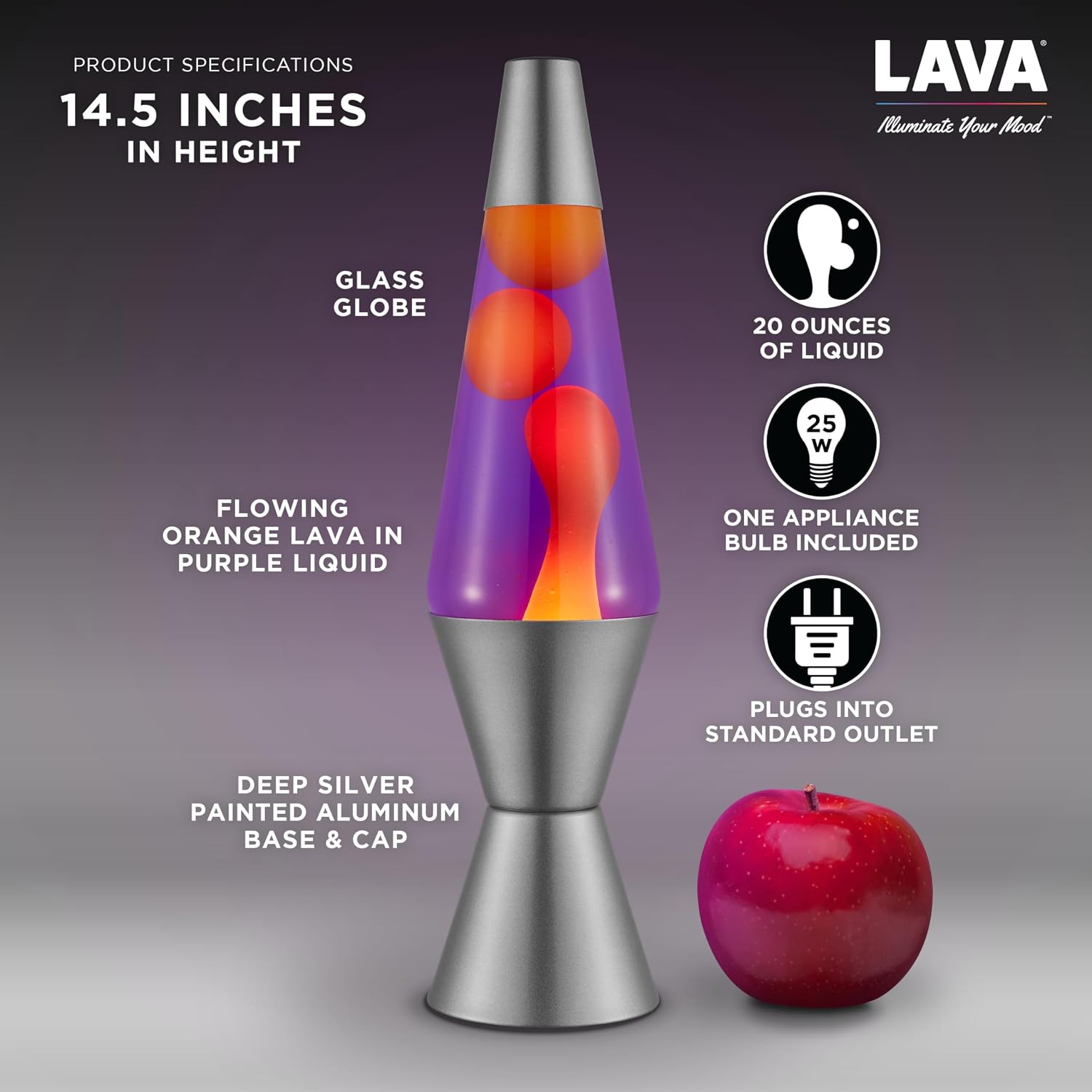 Lava® Lamp - 14.5' Purple Sunset - The Original Motion Light - Yellow Wax and Purple Liquid - Item #2635 (Amazon Exclusive),(Pack of 4)