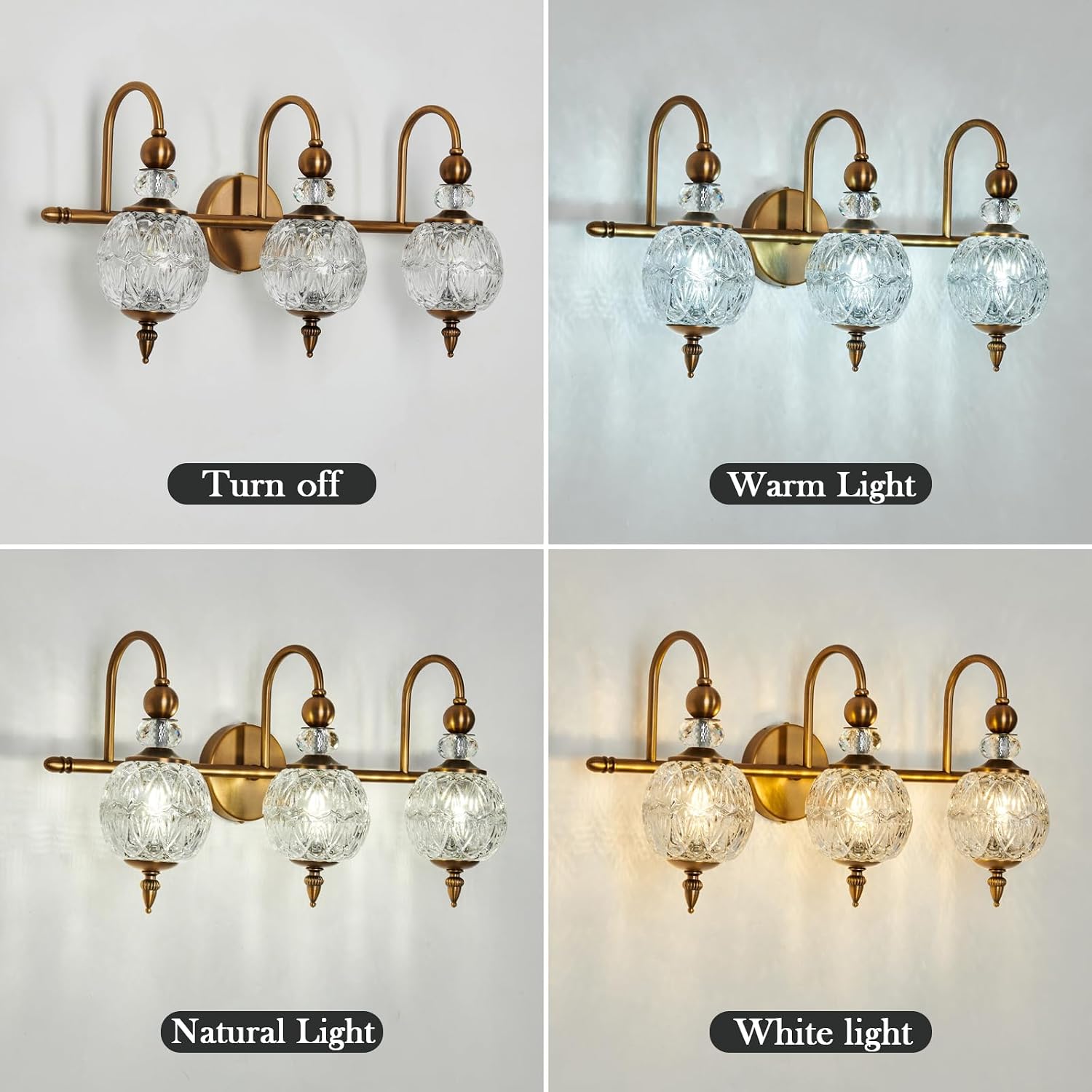 Piepooye Vintage Bathroom Lights Fixtures Gold Vanity Light with Glass Globe LampShade 3 Light Mid Century G9 Bulb Wall Sconce Indoor Vanity Light Over Mirror for Kitchen Bedroom Farmhouse Living Room