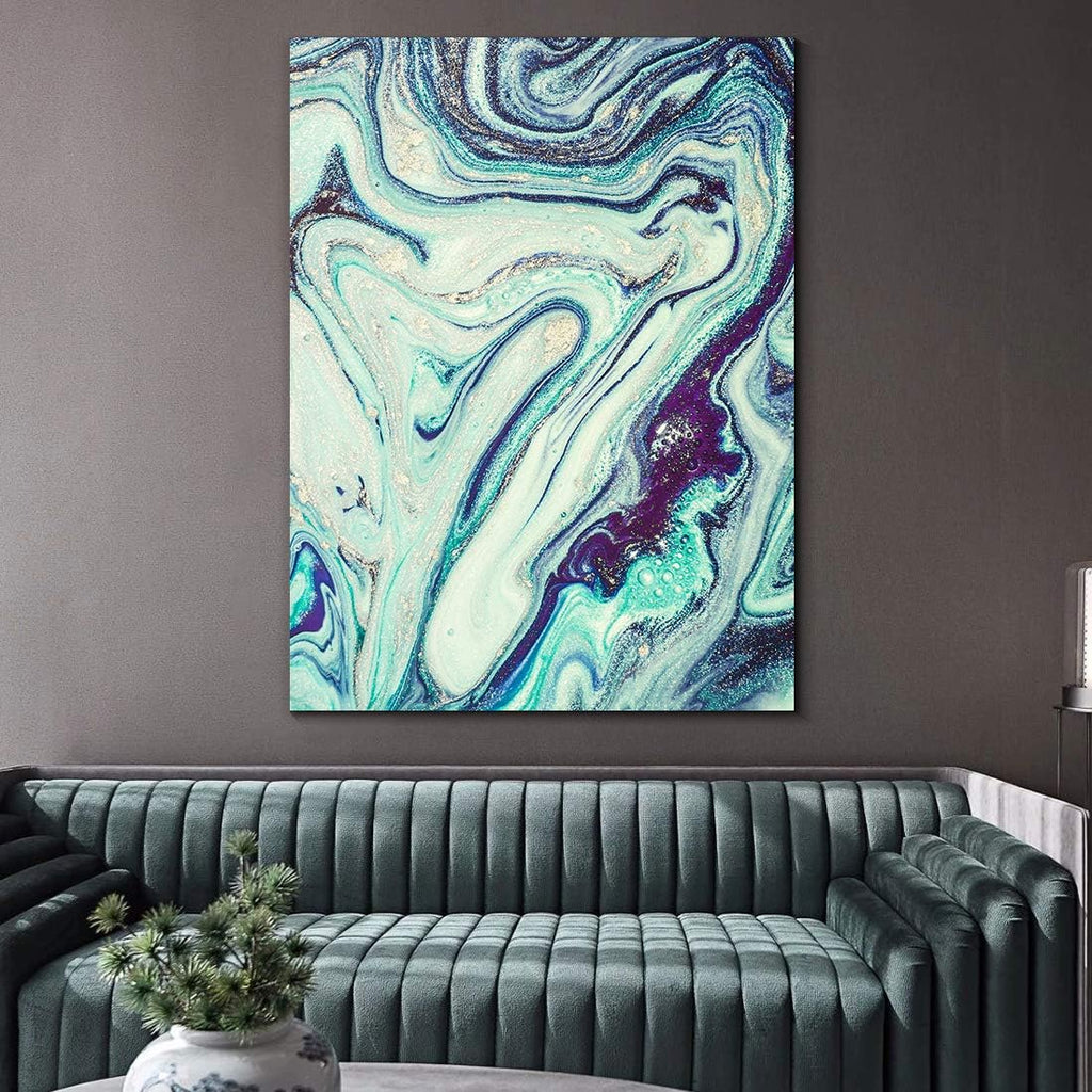 Denzoer Green Texture and Gold Abstract Wall Art Modern Canvas Prints with Solid Wood Frame Wall Pictures for Home Decoration, Ready to Hang - 36x46 inches