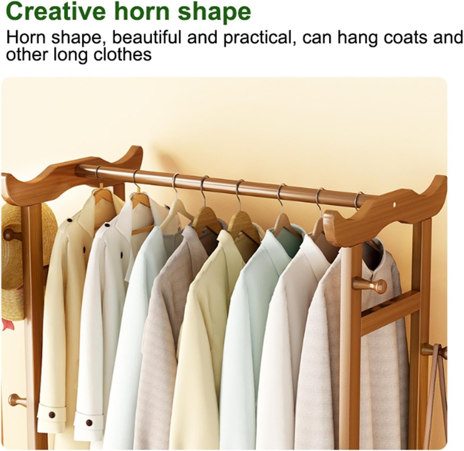 Clothing Racks for Hanging Clothes Bamboo Garment Rack Open Wardrobe Coat Stand Multi-Functional Clothing Clothes Rails for Entryway Living Room,52cm