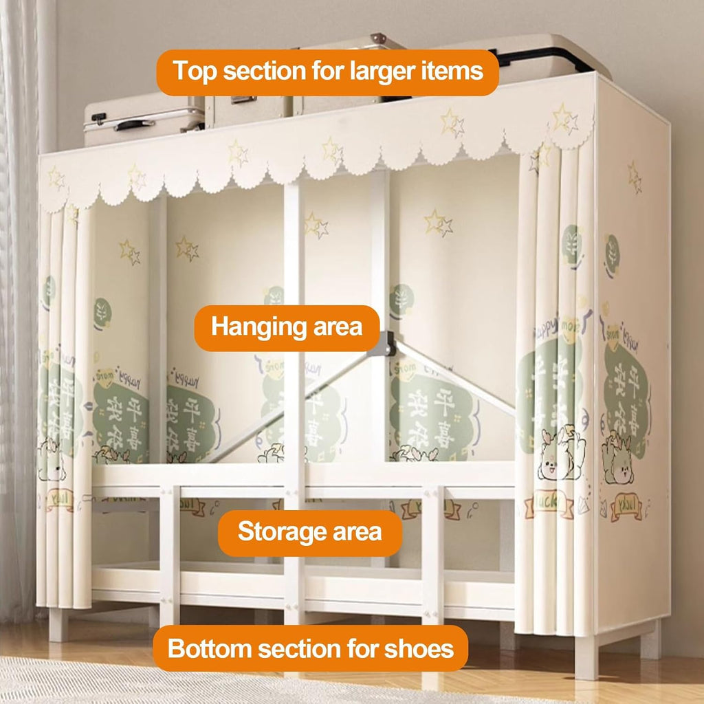 Heavy Duty Clothe Rack With Cover, Closet Wardrobe, Foldable Garment Rack For Hanging Clothes, Load 2000lbs, Covered Clothing Coat Storage Organizer(Orange,130cm/51.2nch)