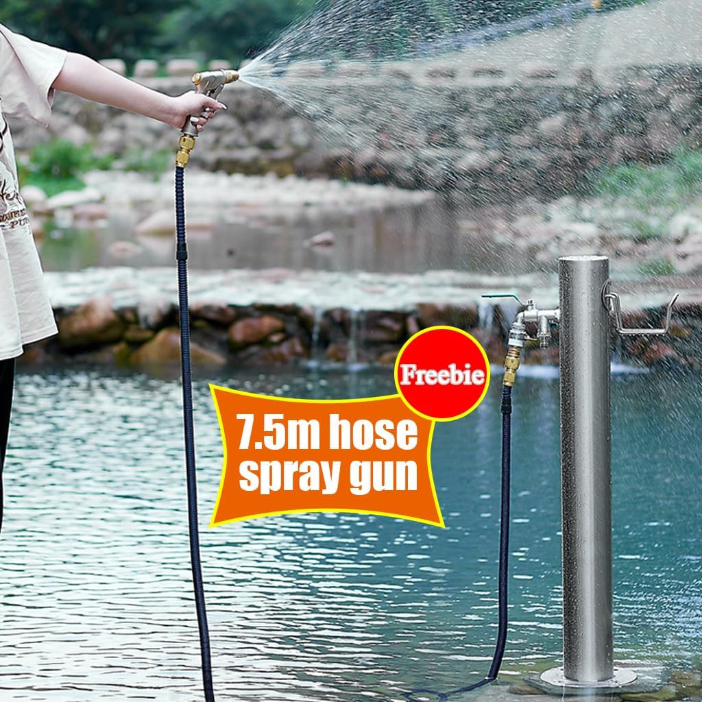 304 Stainless Steel Water Hydrant, Insulated Anti-Freeze Cotton Inner Pipe, Outdoor Water Faucet, Dual Spout Tap, Yard Hydrant with Pressure-Boosting Spray Gun