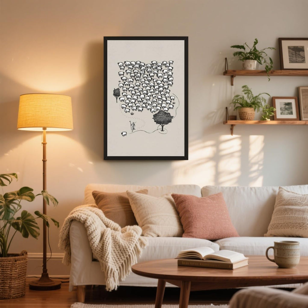 Jesus Good Shepherd Poster Christian Wall Art Jesus Leaves The 99 Religious Sketch Canvas Print The Lost Sheep Bible Verse Wall Decor for Bedroom Church Prayer Room 24x36inch Aluminum Framed