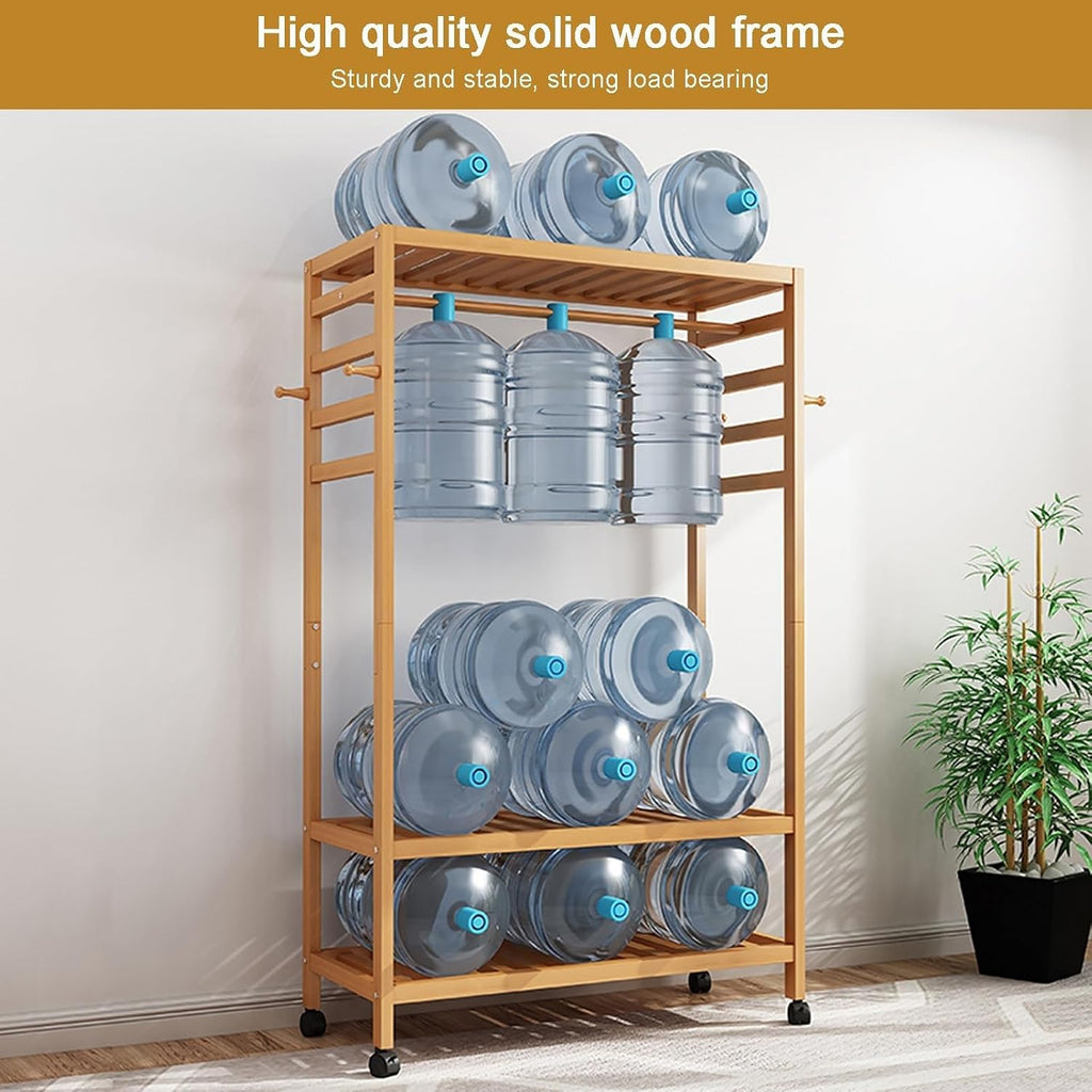 Versatile Mobile Garment Rack - Bamboo Freestanding Clothes Organizer for Hanging, Wardrobe Storage Closet with Wheel Perfect,with 4 Hooks/1 Top Rod & 3 Shelves,70 * 42 * 168CM
