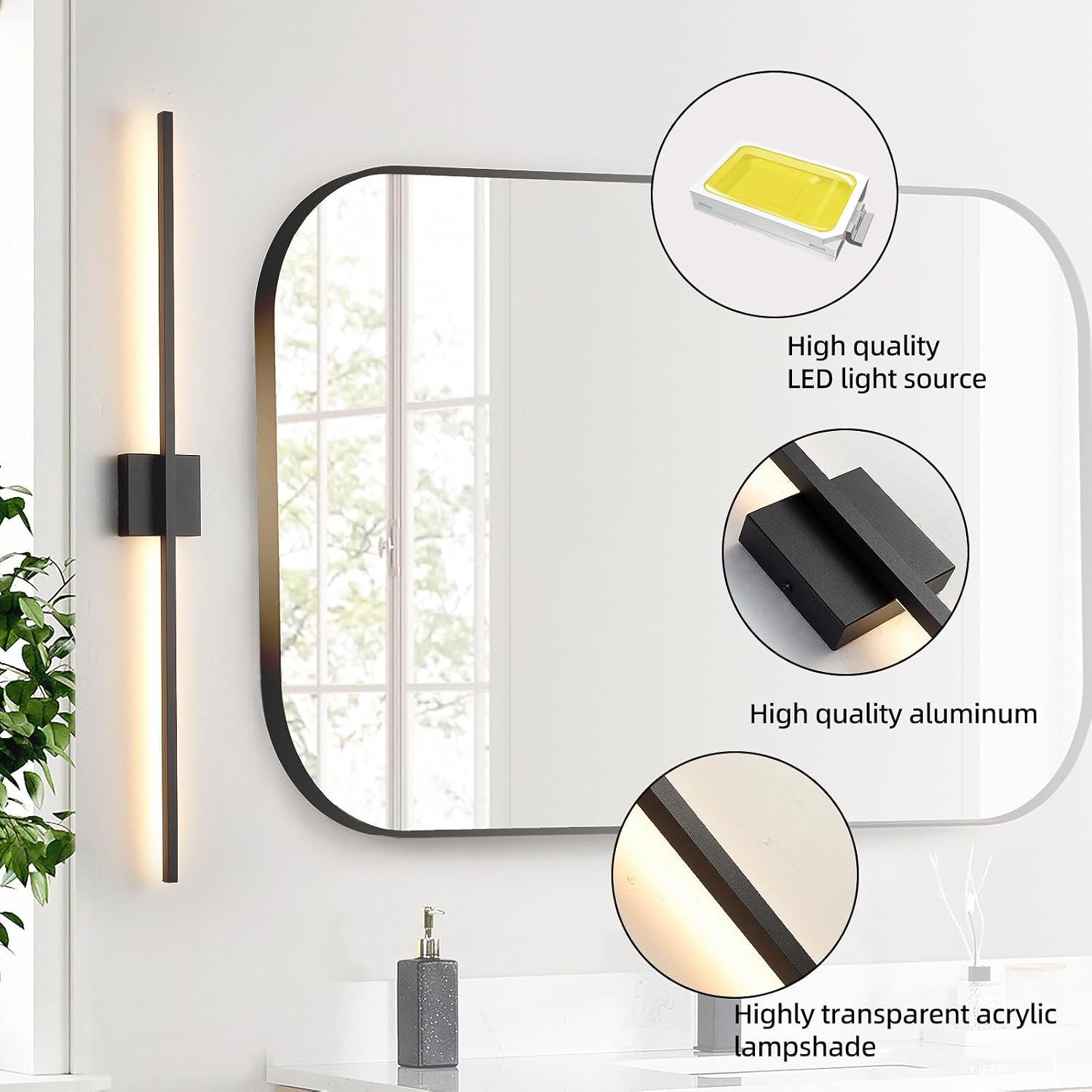 Wall Sconces Set of Two, Black Modern Wall Sconce Light for Bathroom, Living Room, Bedroom, Hardwired 3000K 40''