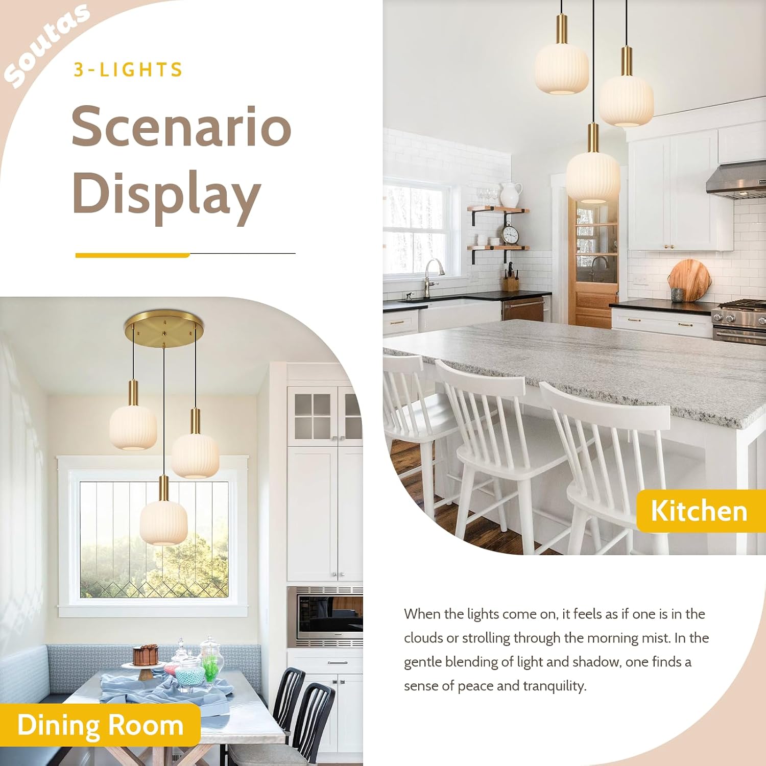 White Glass Pendant Light Fixtures 3-Light Cluster Ceiling Chandelier Milk Striped Globe Shade Adjustable Gold Hanging Light for Bedroom Kitchen Island