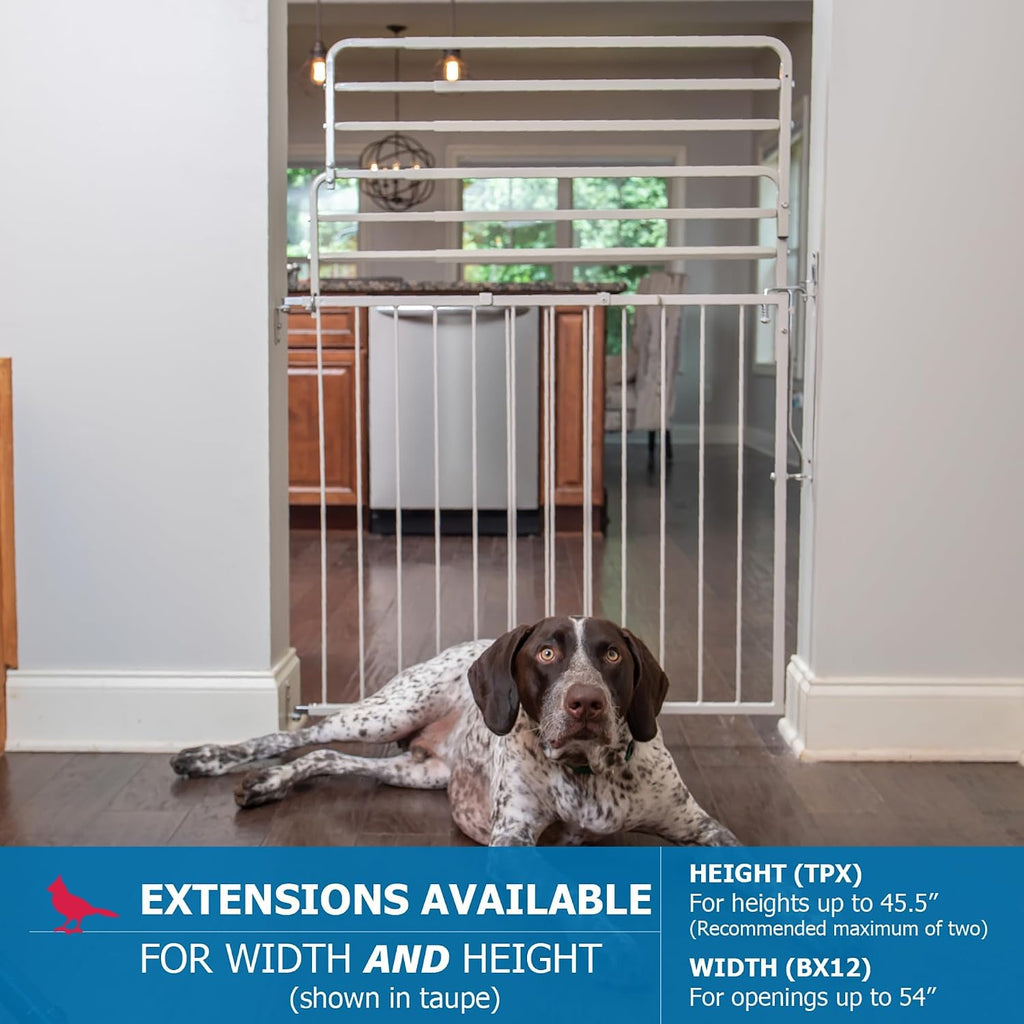 Cardinal Gates MG25 Duragate Baby Gate - Adjustable Dog Gate - Steel Safety Gate for Kids & Pets - 26.5 to 41.5 Inches Wide - Black (+ TPX (8' Height Extension))