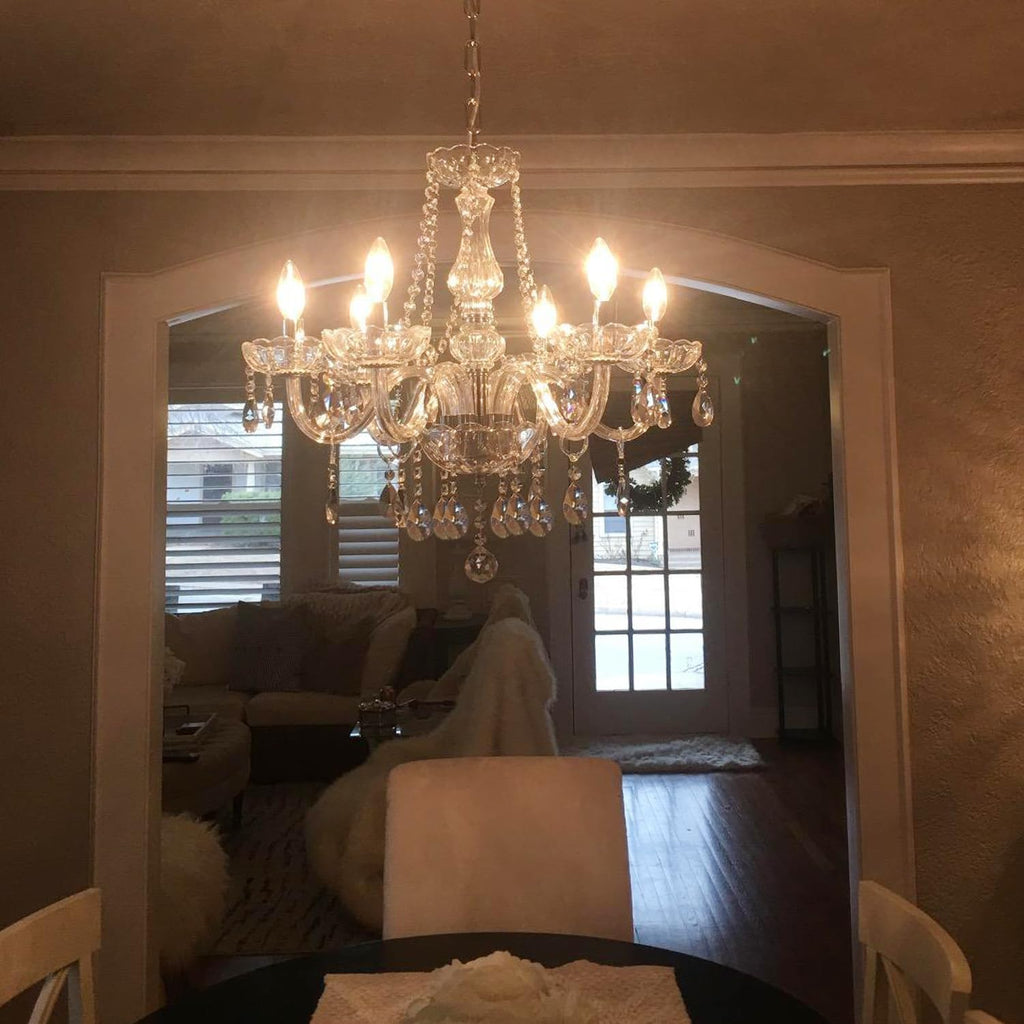 Crystal Chandeliers for Dining Room, 6-Lights Classic Cognac Pendant Light K9 Vintage Chandelier for Bedroom, Candle Ceiling Light Fixture Cognac Chandelier for Living Room Wedding Decor