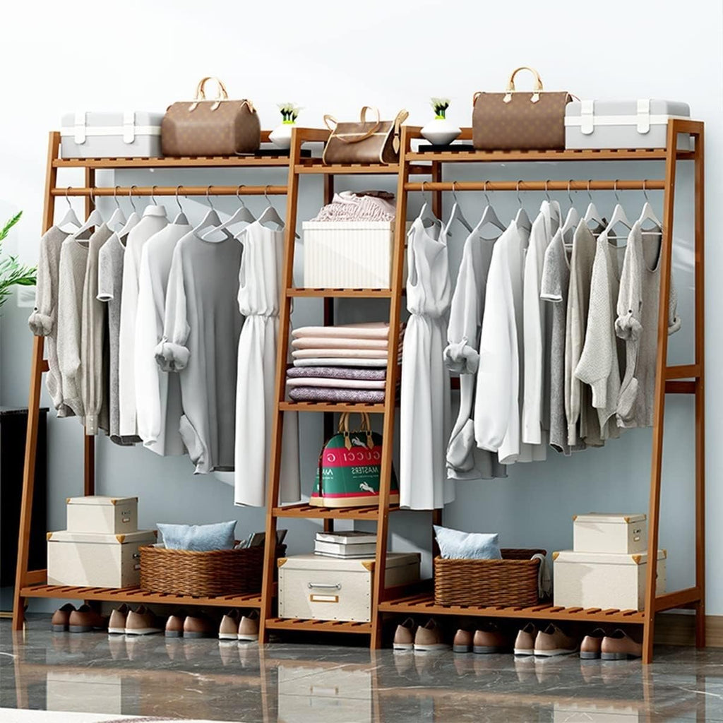 Coat Rack, Bamboo Garment Rack 9-Tier Storage Shelves Clothes Hanging Rack Heavy Duty Clothing Rack Minimalism Wardrobe Closet Organizer