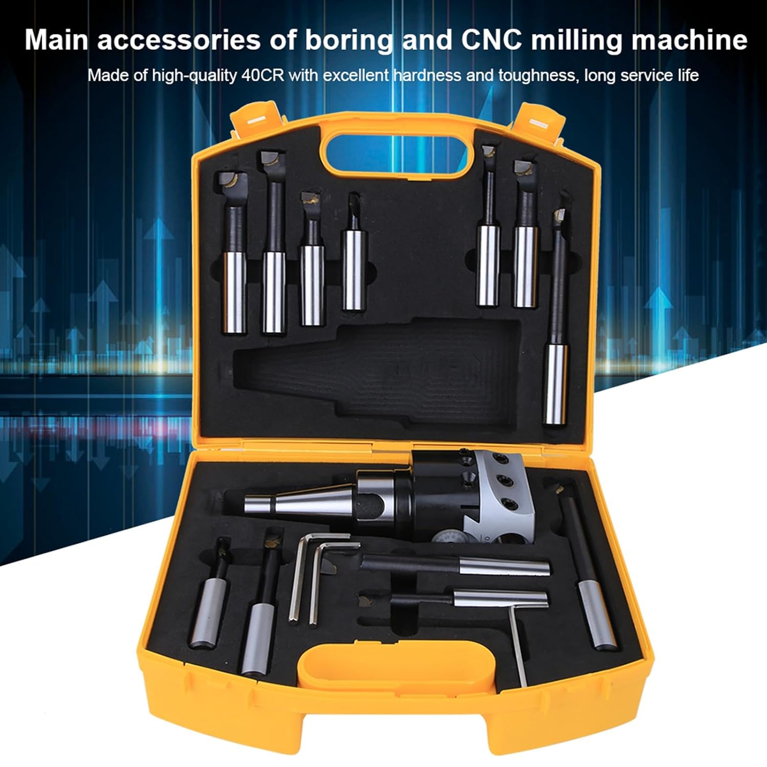 High Quality 40CR Boring Head Set, CNC Milling Tools Kit, F1‑18 Boring Bar, 75mm Diameter, with Storage Box, Metric System, Long Service Life, for Boring and Milling Machines (NT30-F1-18-12PCS)