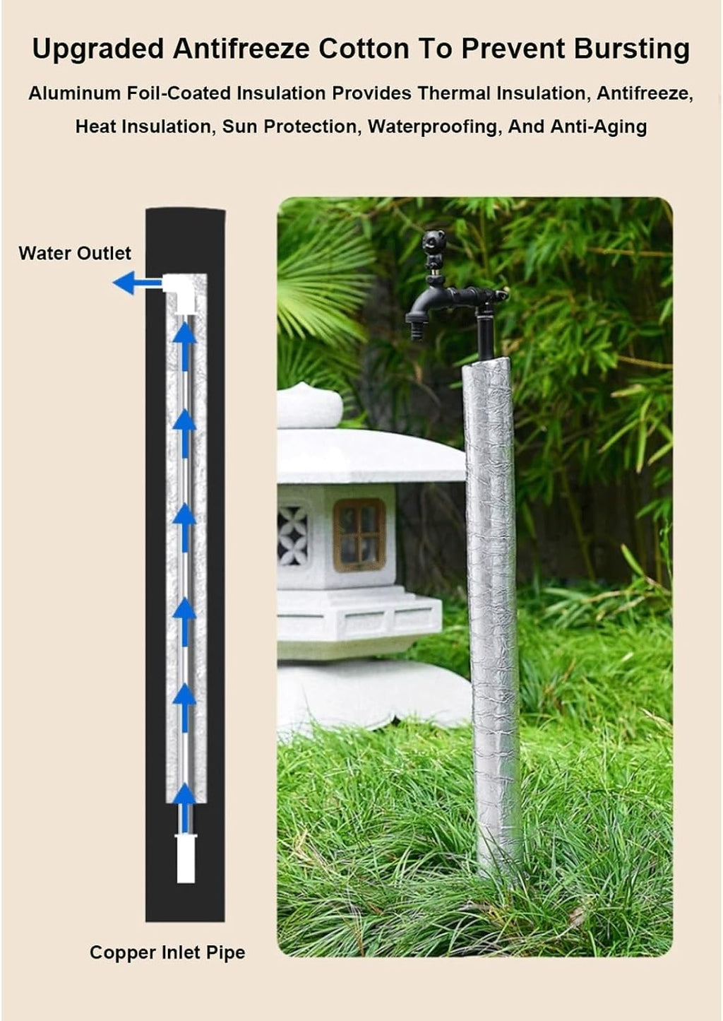 Freestanding Copper Garden Water Column with Faucet Outdoor Vertical Antifreeze Water Pipe Brass Floor Mount Water Tap for School Yard(Black,60cm/23.6'')
