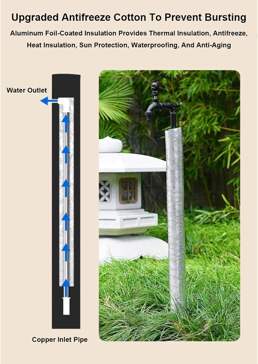Freestanding Copper Garden Water Column with Faucet Outdoor Vertical Antifreeze Water Pipe Brass Floor Mount Water Tap for School Yard(Black,60cm/23.6'')