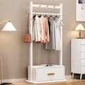 Free Standing Garment Rack Coat Stand with Storage Cabinet, Bamboo Clothes Rail Rack, Portable Open Wardrobe for Hanging Clothes