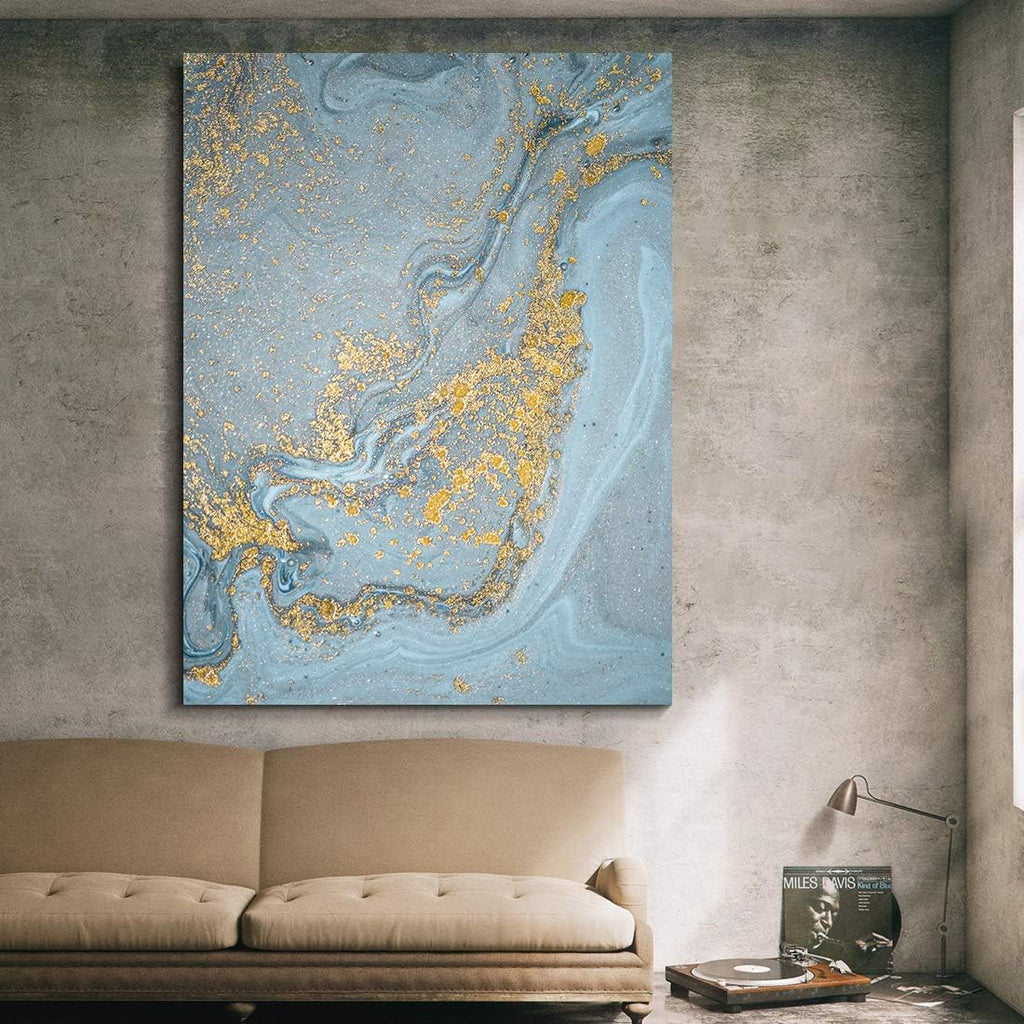 Denzoer - Canvas Wall Art - Grey and Gold Abstract Art Colorful Painting for Living Room - Modern Home Art Giclee Prints Gallery Wrap Modern Wall Decor | Ready to Hang- 36x46 inches