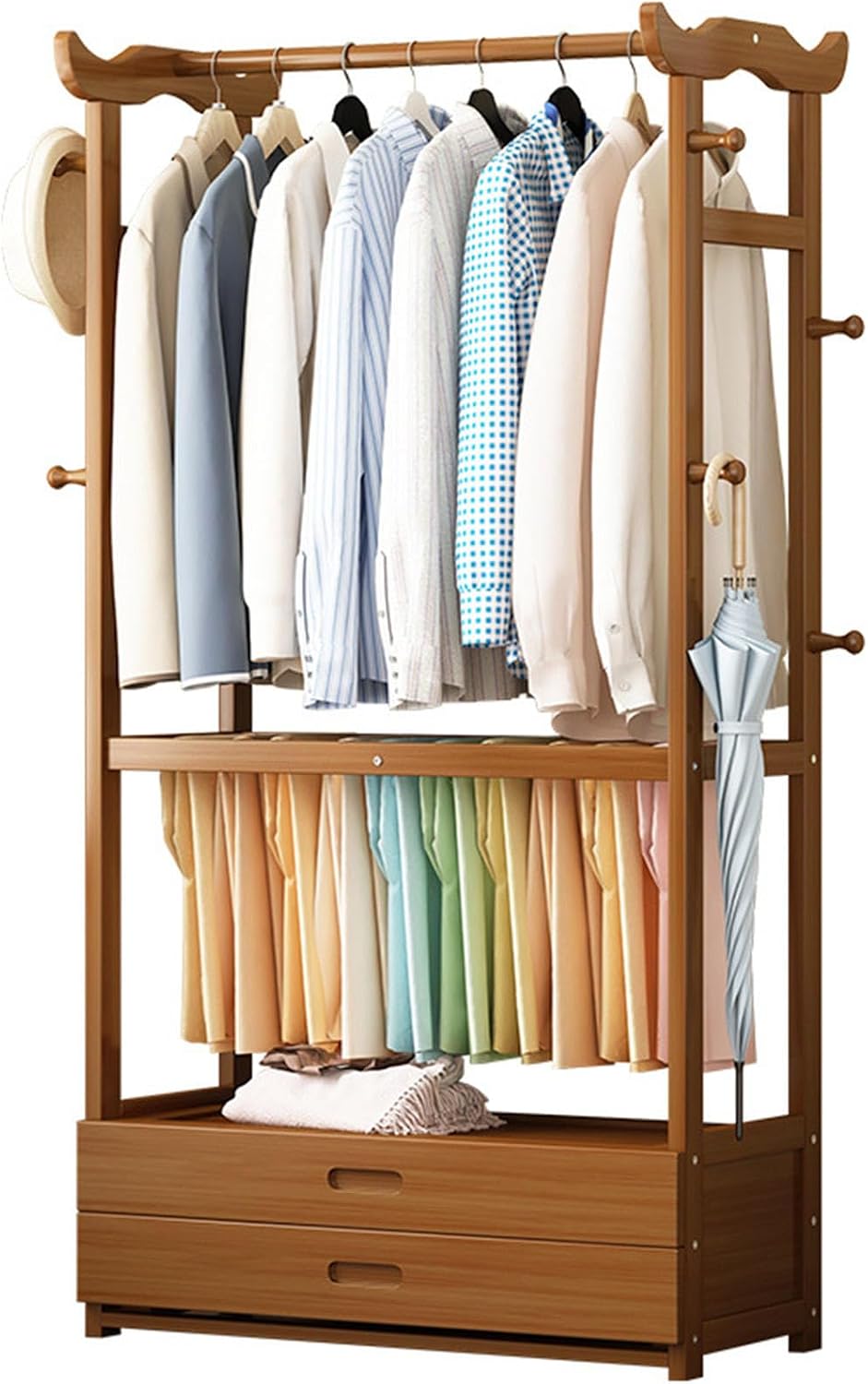Clothing Racks for Hanging Clothes Bamboo Garment Rack Open Wardrobe Coat Stand Multi-Functional Clothing Clothes Rails for Entryway Living Room,52cm