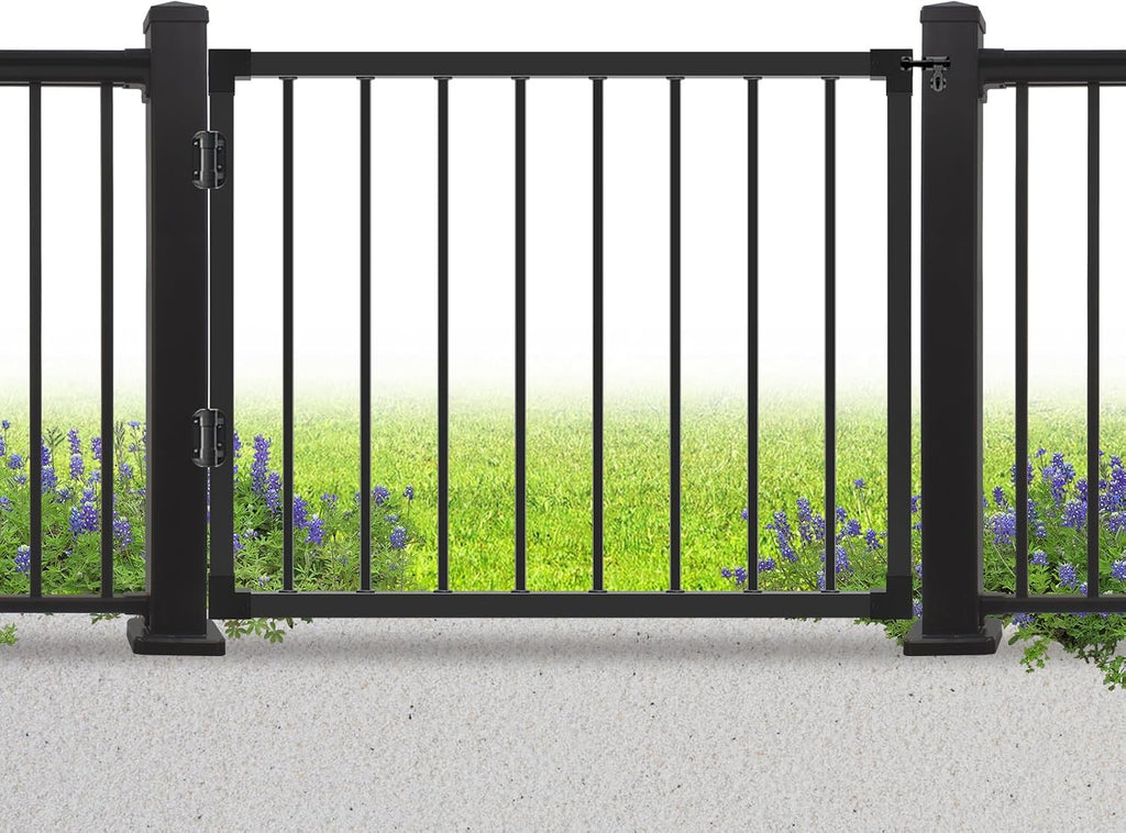 Deck Fence Gate Outdoor, 32''H Gate for 36''H Deck, Black Heavy Duty Steel Anti-Rust Door with Customizable Width (Up to 48'), Metal Gate for Residential, Yard, Patio(No Hinge)