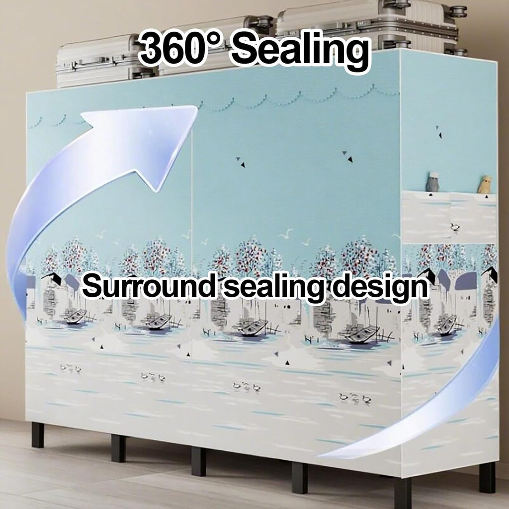 Foldable Closet Wardrobe With Cover, Heavy Duty Garment Racks For Hanging Clothes, Metal Covered Clothing Rack, Coat Armoire Storage For Bedroom(A,193X50X170cm)