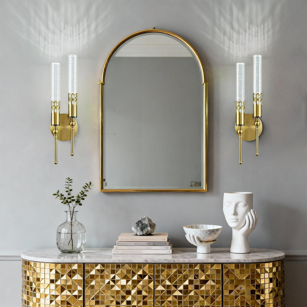 Modern Wall Sconces Set of Two 6000K Crystal Sconces Wall Lighting Vintage Black Gold Wall Mounted Lamp for Bedroom Living Room Hallway Bathroom Vanity Light Fixture